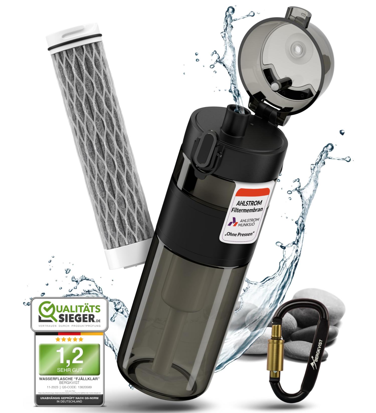Bergkvist Outdoor Water Filter Bottle - 500ml Fj llklar | Ahlstrom Clean Drinking Water for Camping Hiking & Survival Adventures - Black - Buy Online on SooperMarket.com