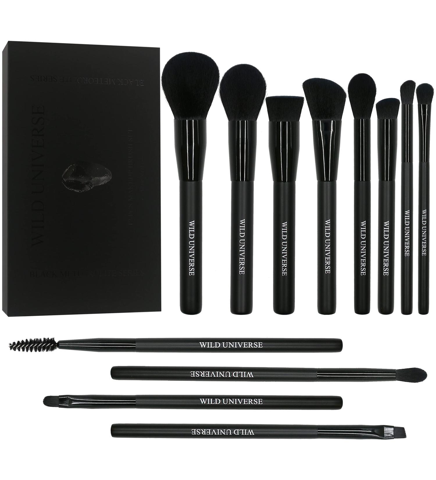 Wild Universe 12Pcs Professional Makeup Brush Set - Synthetic Kabuki Brushes for Foundation, Contour, Blush, and More | Black Meteorite Series - Buy Online on SooperMarket.com