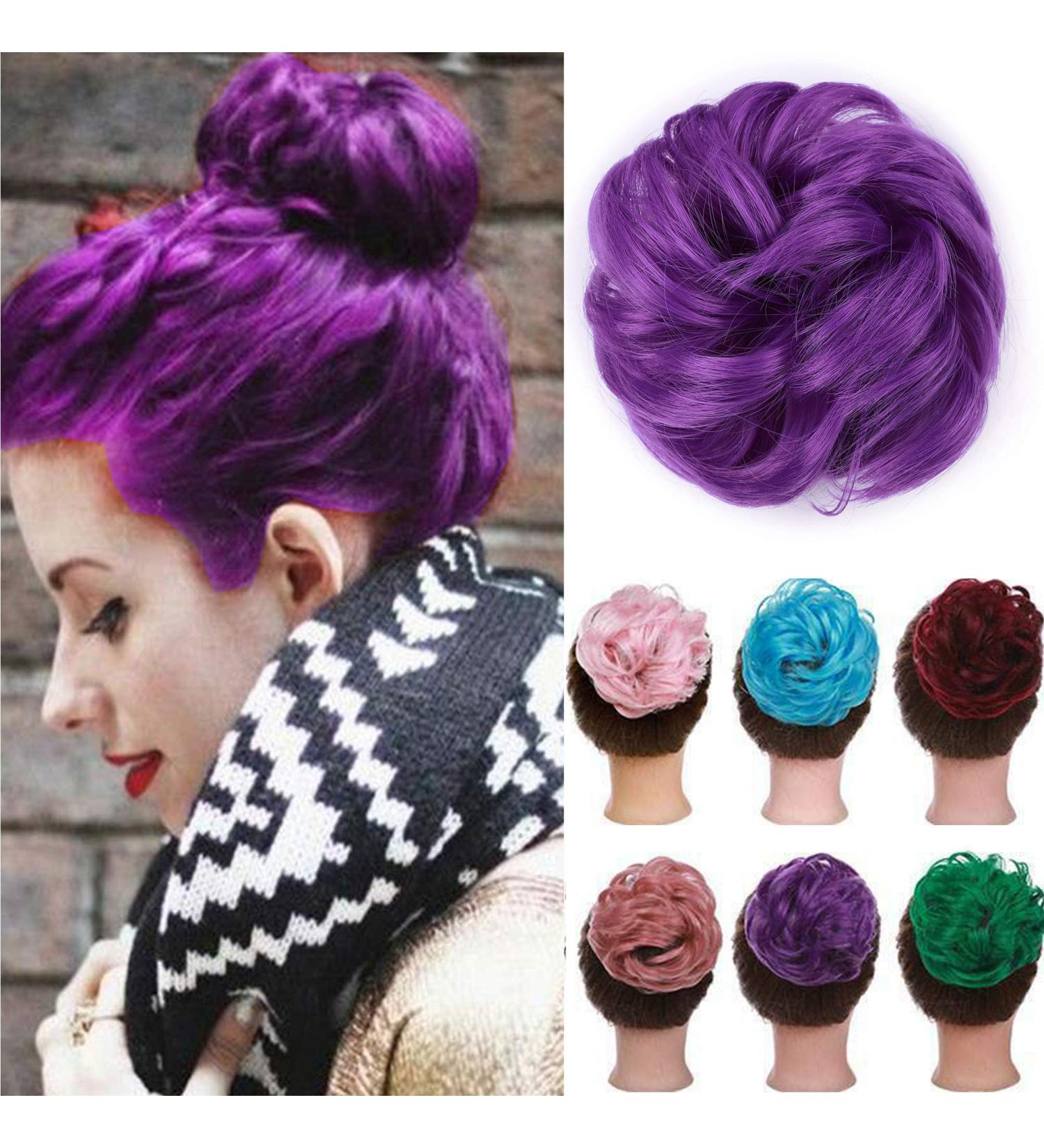 Synthetic Messy Hair Bun Scrunchie Updo in Purple - Bridal & Wedding Hairpiece for Women & Kids - Buy Online on SooperMarket.com