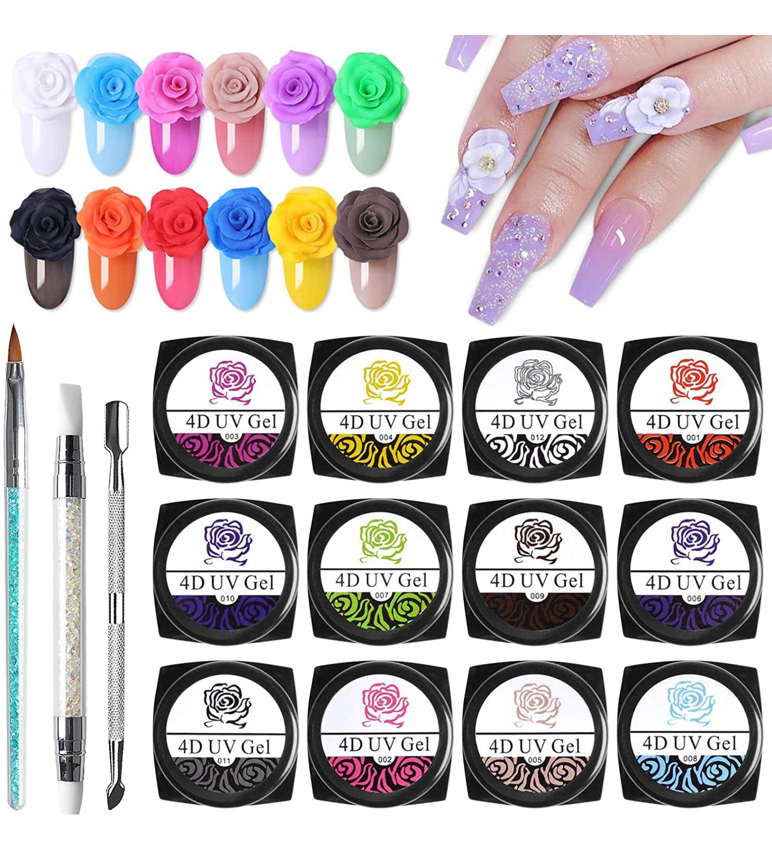 Kalolary Sculpture Carved Nail Gel Set - 12 Colors Gel Polish with Sculpture Pen, Cuticle Pusher, and Carving Brush - Buy Online on SooperMarket.com