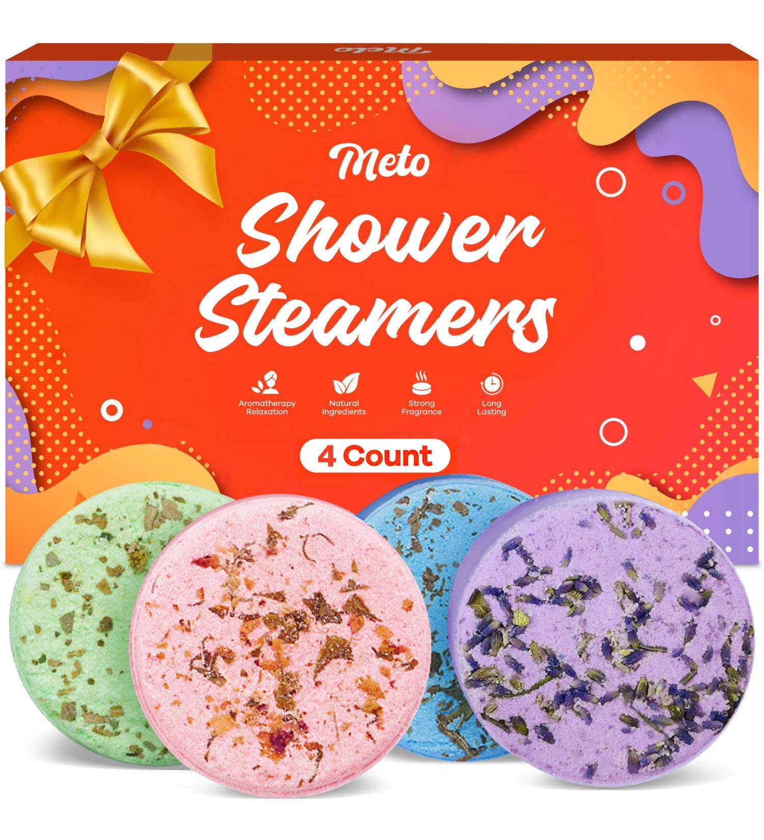 Meto Shower Steamers Aromatherapy Bath Bombs with Essential Oils - Rose, Eucalyptus, Lavender, Mint - Self Care & Anxiety Relief - Birthday Gifts - 4 Count - Buy Online on SooperMarket.com