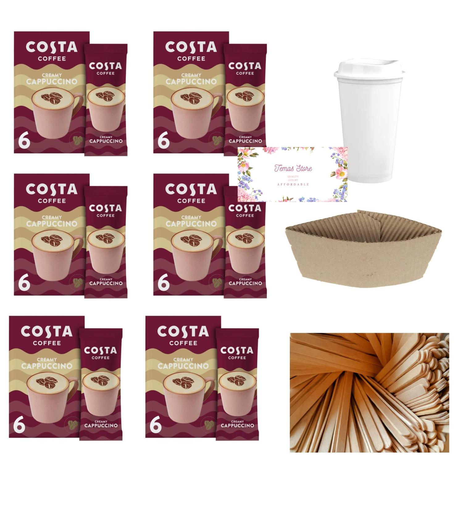 Temas Costa Coffee Instant Coffee Sachets Bundled With Reusable Coffee Cup Sleeves & Coffee Stirrers | Creamy Cappuccino | Coffee Gifts (Creamy Cappuccino) - Buy Online on SooperMarket.com