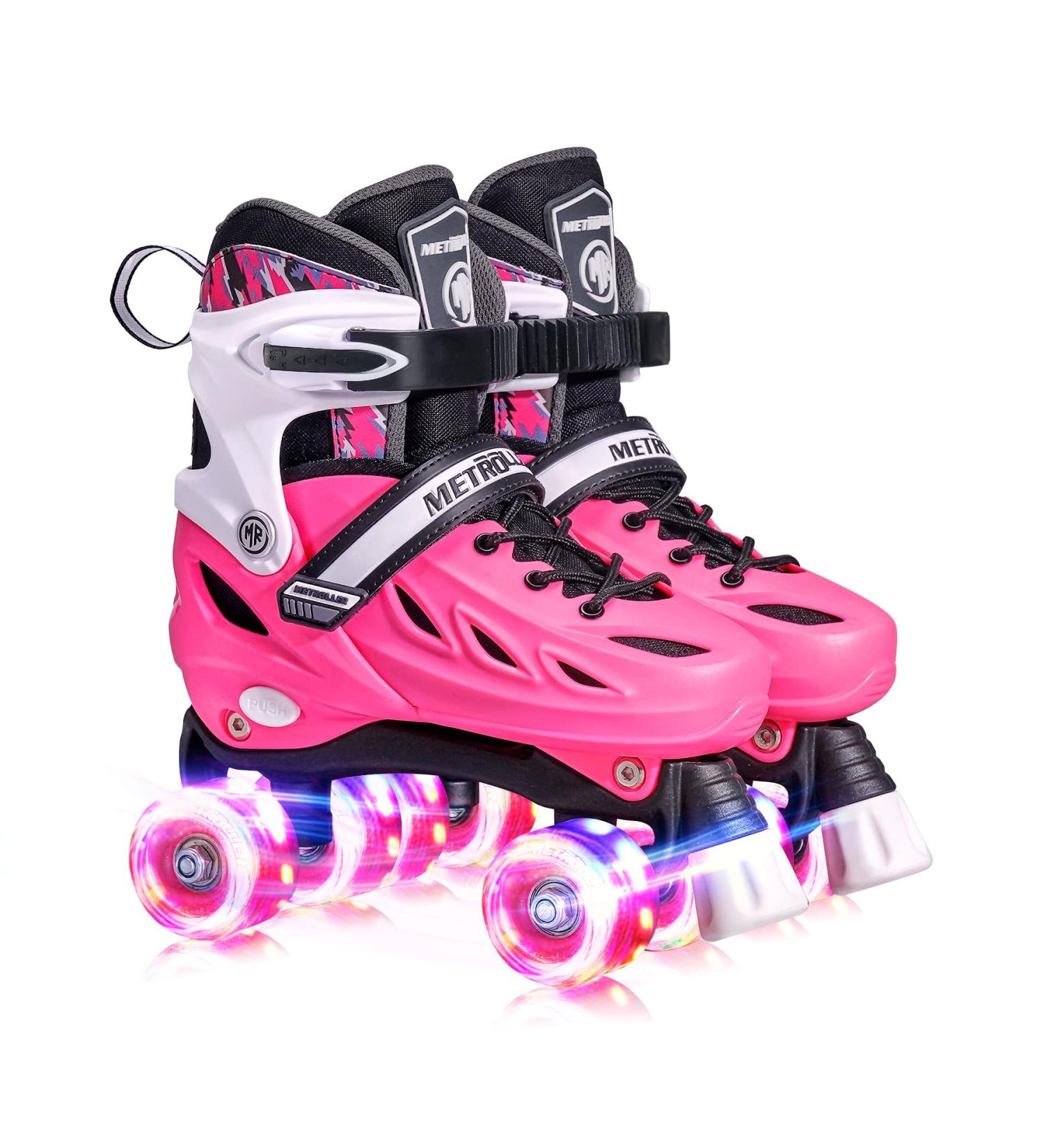 METROLLER Roller Skates for Teens - Adjustable 4 Sizes with Light up Wheels - Rose Medium-Big Kid (1-4 US) - Buy Online on SooperMarket.com