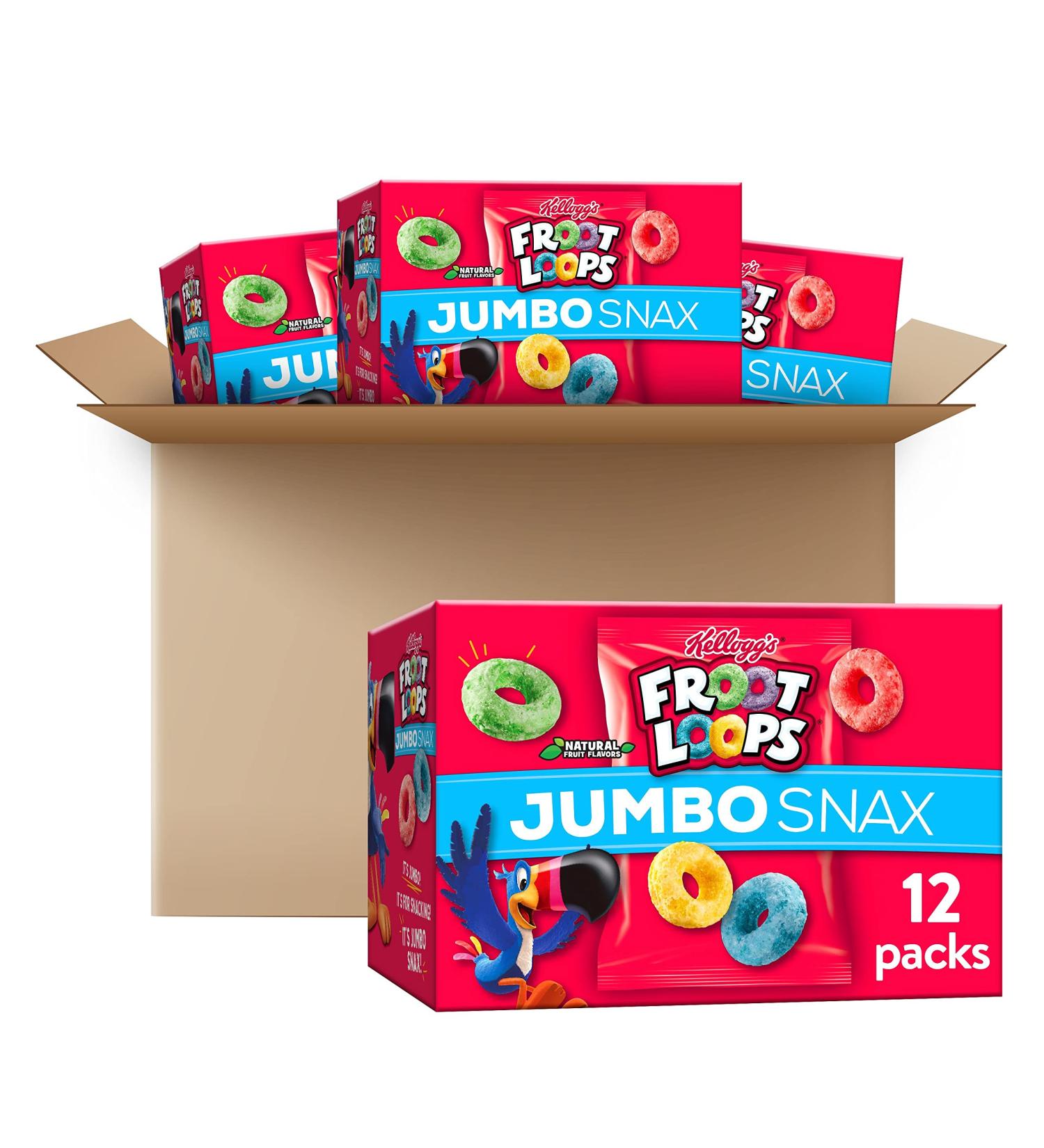 Kellogg's Froot Loops Jumbo Snax Cereal Snacks Original 12 Count - Pack of 4 | On-the-Go Snacks - Buy Online on SooperMarket.com