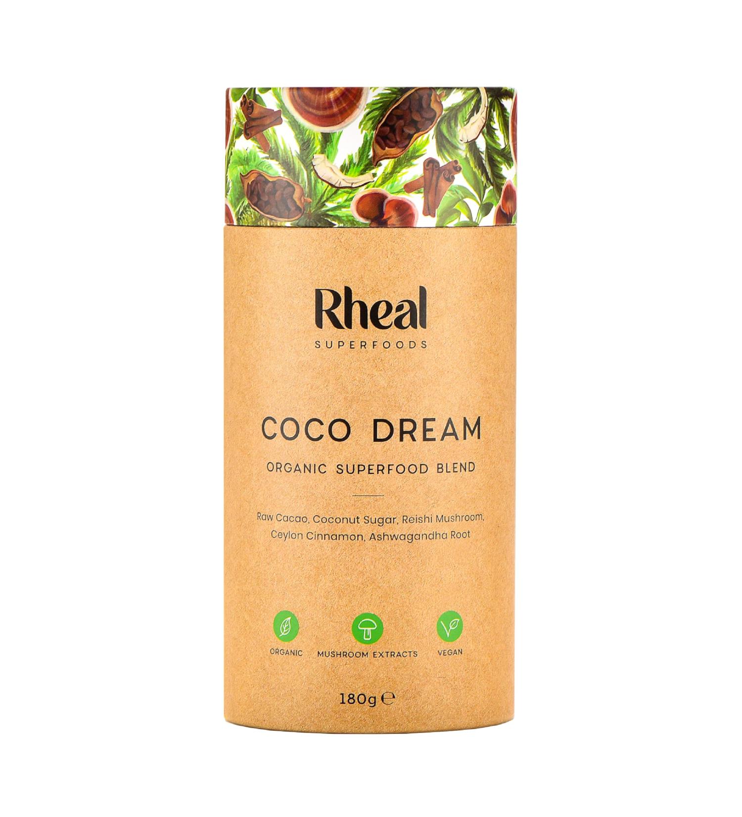 Rheal Coco Dream 180g | 30 Servings | Raw Peruvian Cacao & Reishi Mushroom | Formulated to Help You Relax and Unwind | 100% Organic & Gluten Free | Plant Based | B Corp Certified - Buy Online on SooperMarket.com
