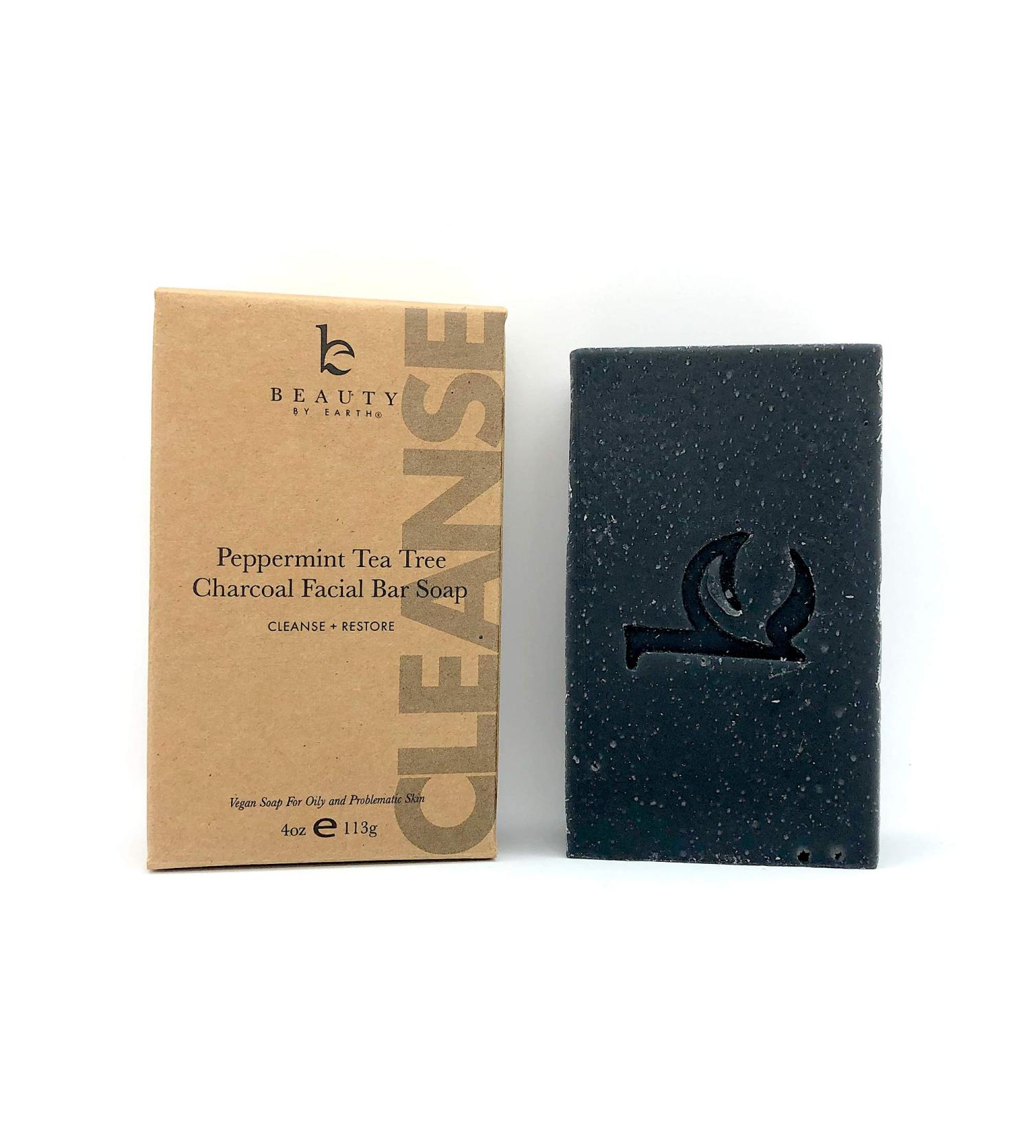 Peppermint Tea Tree Charcoal Face Wash Bar Soap - Antibacterial Cleanser for Oily Skin, Acne & Blackheads - Natural Facial Cleanser for Men & Women - Buy Online on SooperMarket.com