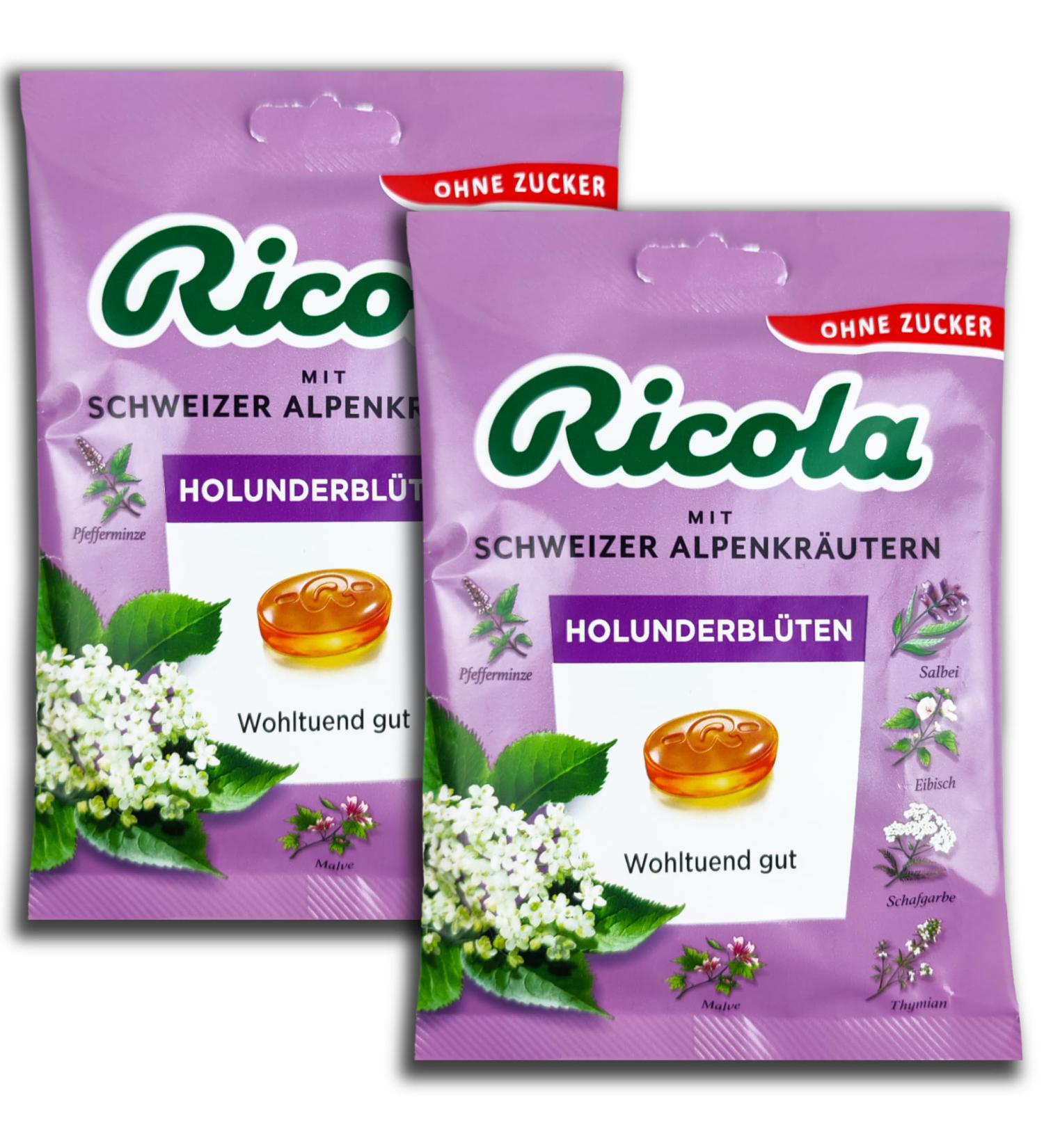 2 pack Ricola Elderflowers without sugar 2 x 75 g Swiss herbal candies with elderflower extract
