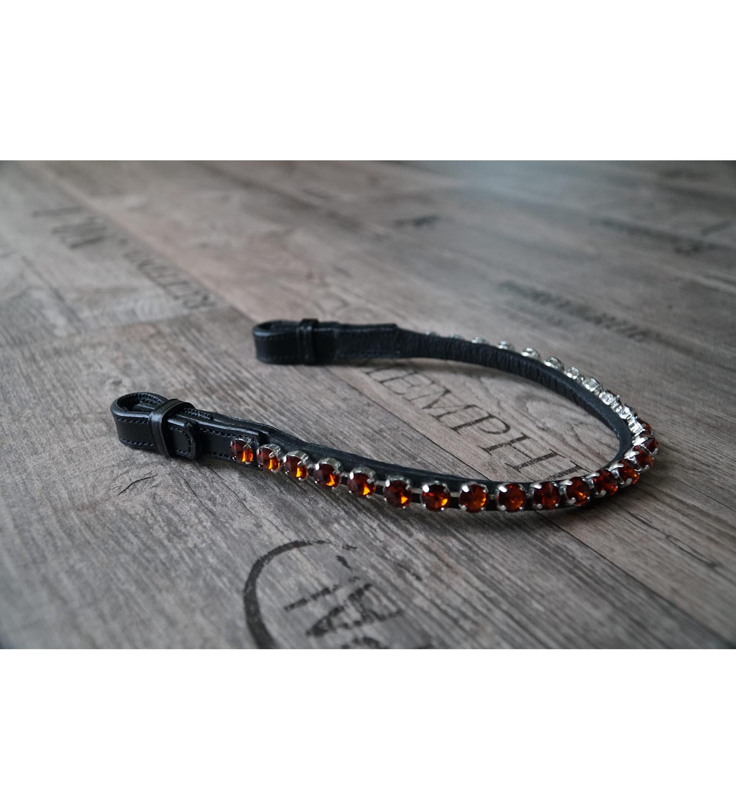 Generous head straps with quick lock and 10mm stone horses Horse brow band (warm blood xl 45 cm brown) Warmblood XL 45 cm brown