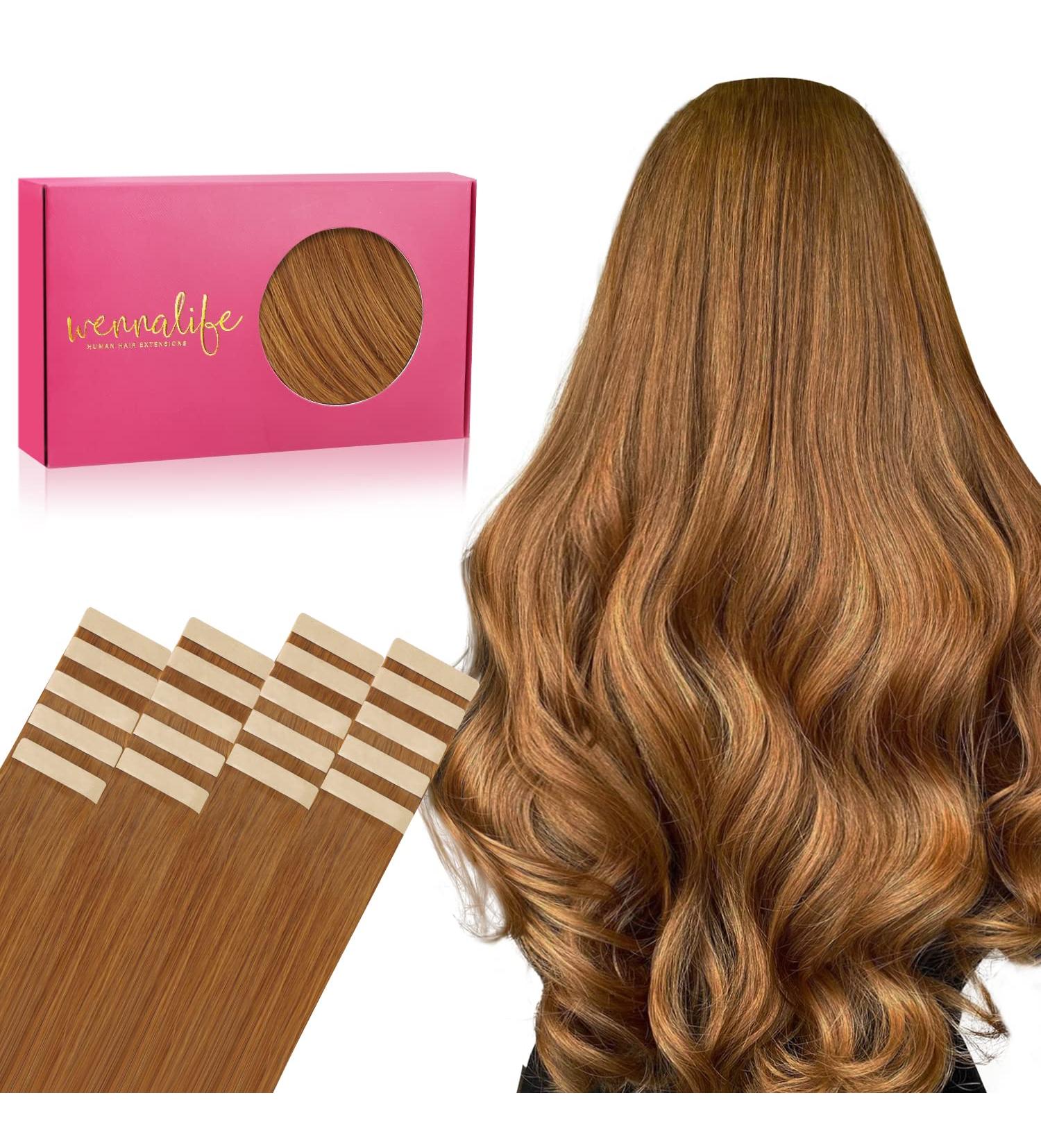 WENNALIFE 18 inch Auburn Ginger Tape in Human Hair Extensions - 20pcs, 50g Remy Real Human Hair Colored Tape Extensions #30 - Buy Online on SooperMarket.com
