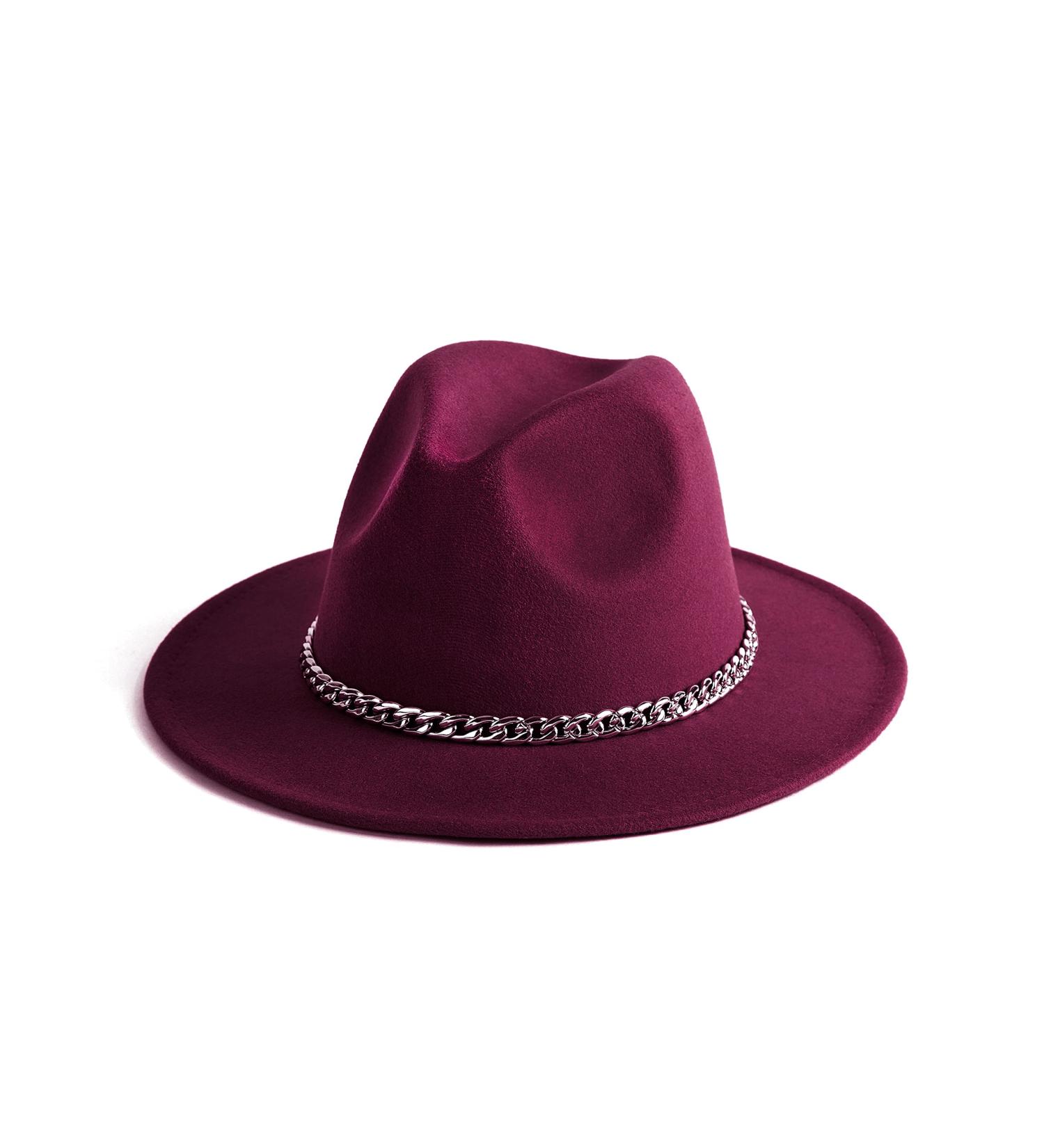 Gossifan Wine Red Fedora Hat with Chain Belt Buckle - Size 7 1/8-7 1/4 - Buy Online on SooperMarket.com