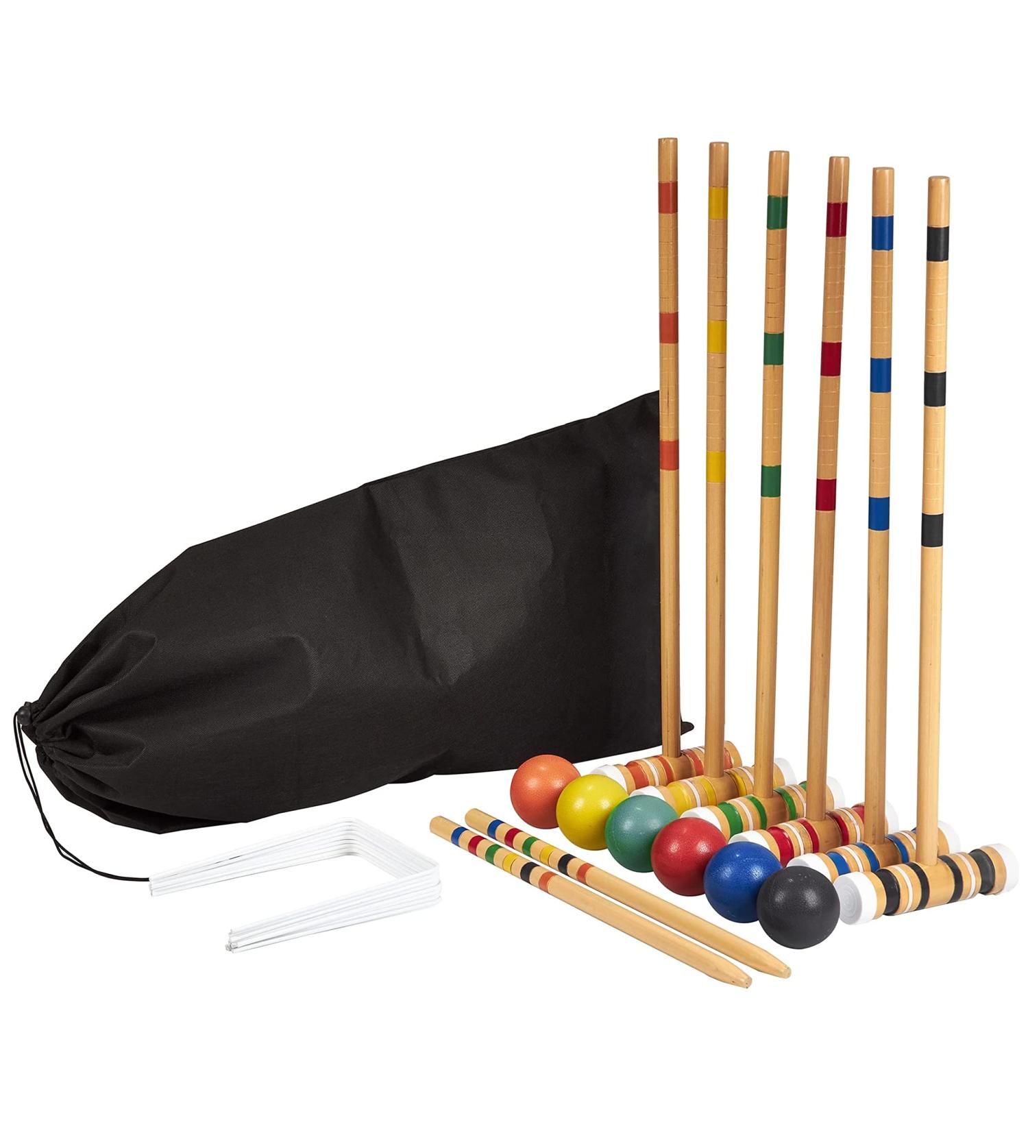 Family Croquet Set with Bag - 6-Player Backyard Lawn Game with Mallets, Balls, Wickets, and Stakes - Indoor/Outdoor Yard Fun - Buy Online on SooperMarket.com