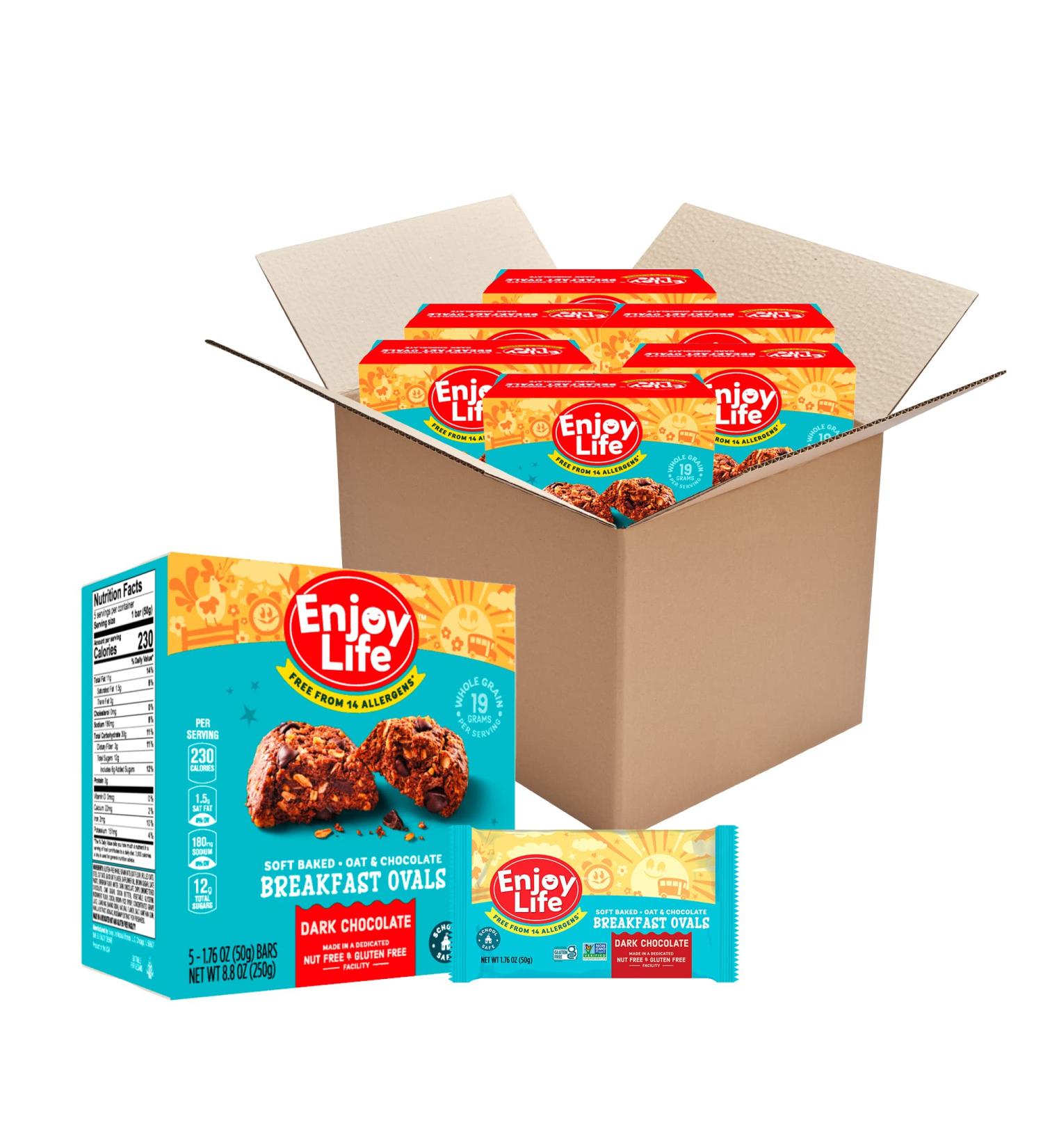 Enjoy Life Dark Chocolate Soft Baked Ovals Breakfast Bars - Vegan, Gluten Free, Dairy Free, Nut Free, Soy Free, Non GMO - 6 Boxes Bulk Granola Bars - Buy Online on SooperMarket.com