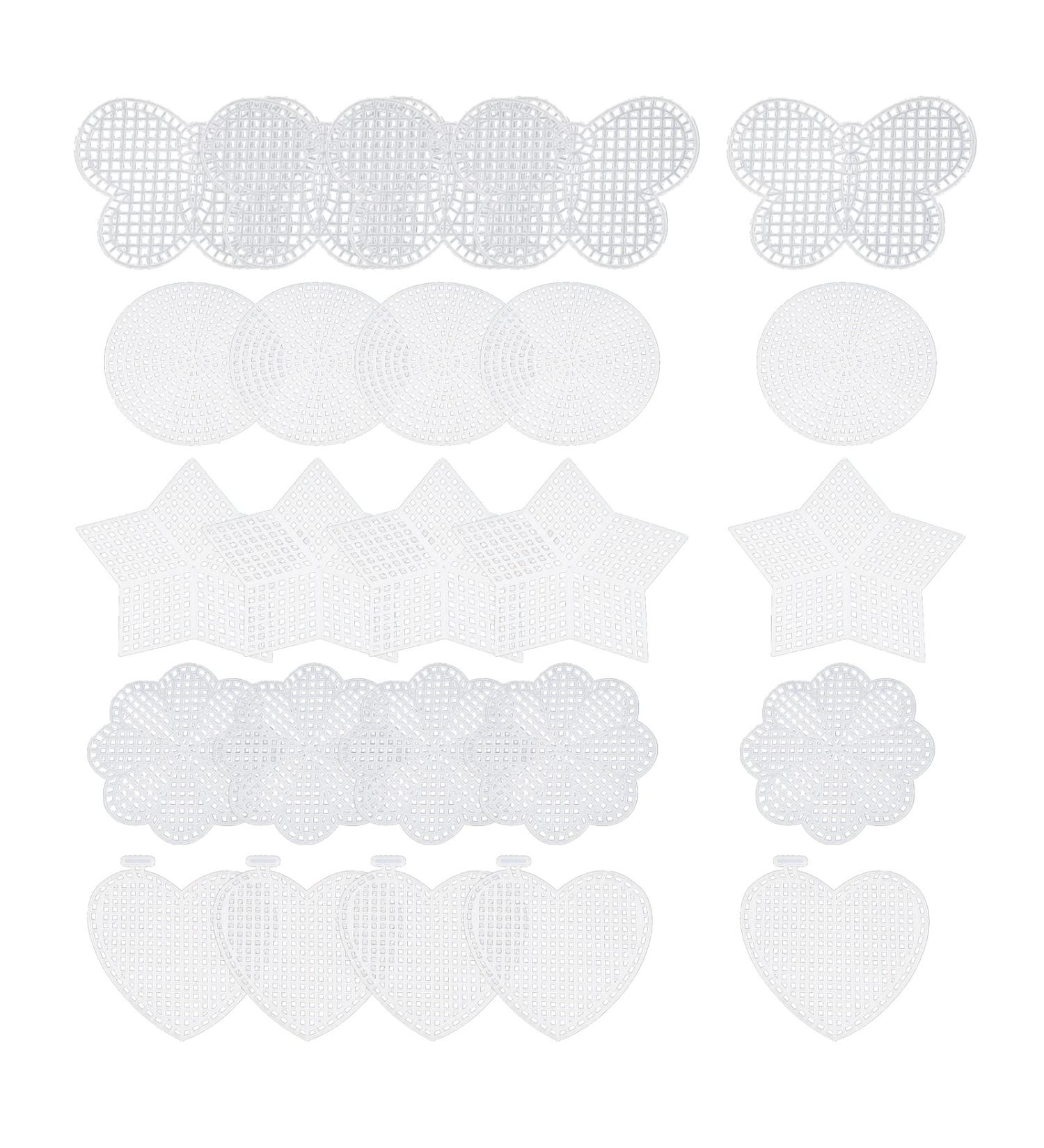Mironey Mesh Plastic Canvas Kits - 25 Pieces, 5 Shapes - Blank Mesh Sheets for Embroidery, Craft Knitting Tools - Round, Flower, Butterfly, Star, Heart - Buy Online on SooperMarket.com