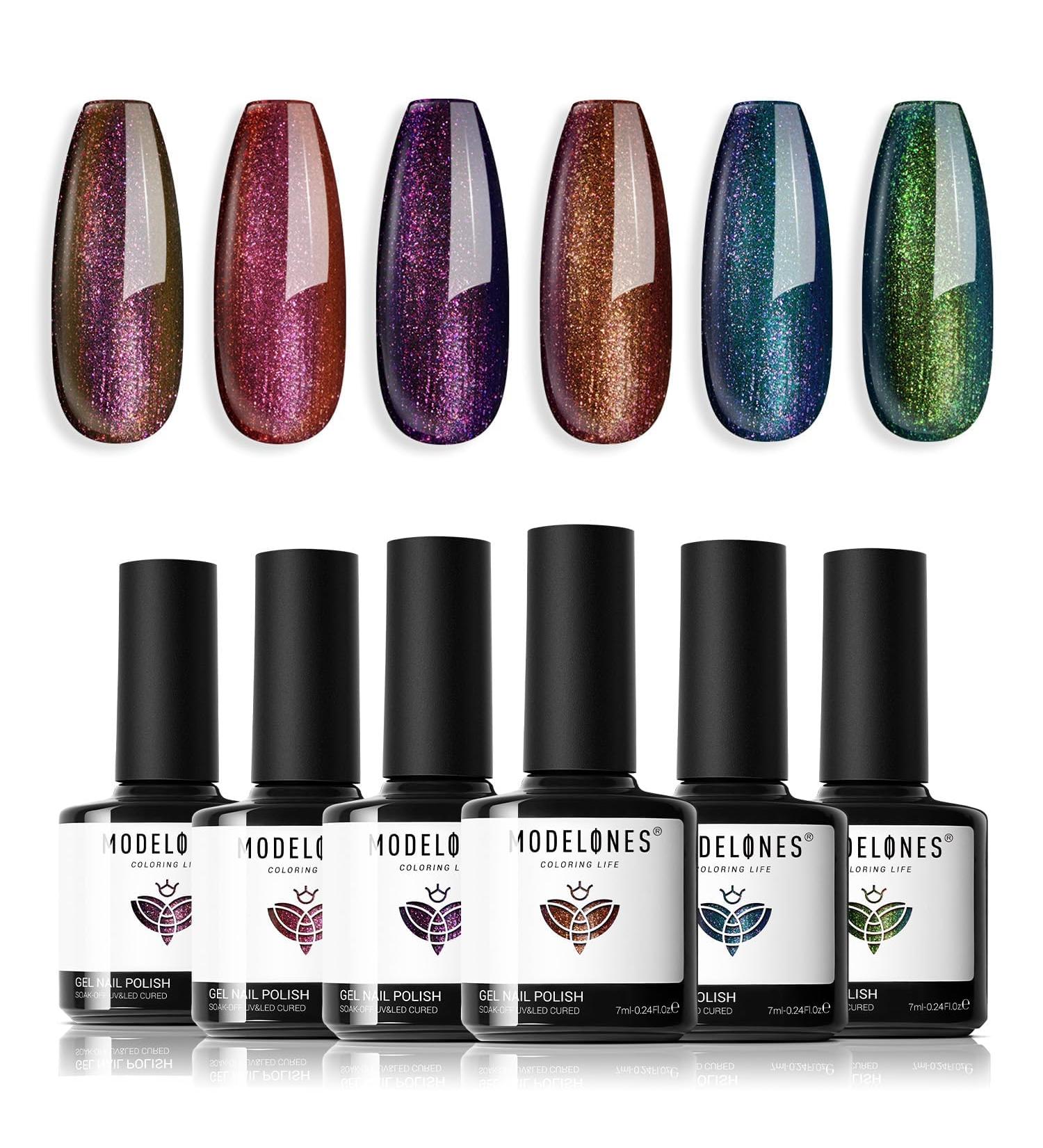 Modelones Chameleon Gel Nail Polish Set - 6 Colors Aurora Gel Polish Kit Glitter Blue Green Purple Red Brown Gel Polish Soak Off LED Nail Lamp Gel Nail Kit Home Gifts DIY Salon for Women - Buy Online on SooperMarket.com