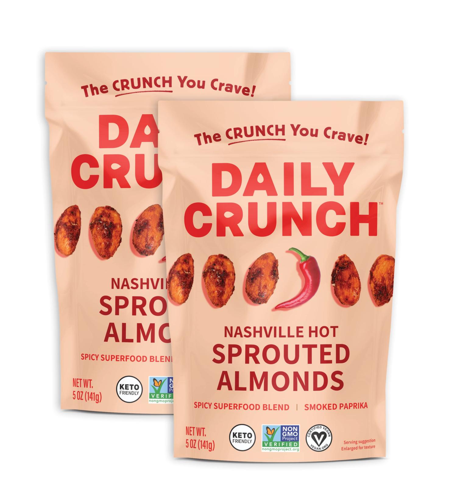Sprouted Nashville Hot Almonds 5oz (Pack of 2) - Crunchy, Keto-Friendly, Vegan Snack - Buy Online on SooperMarket.com