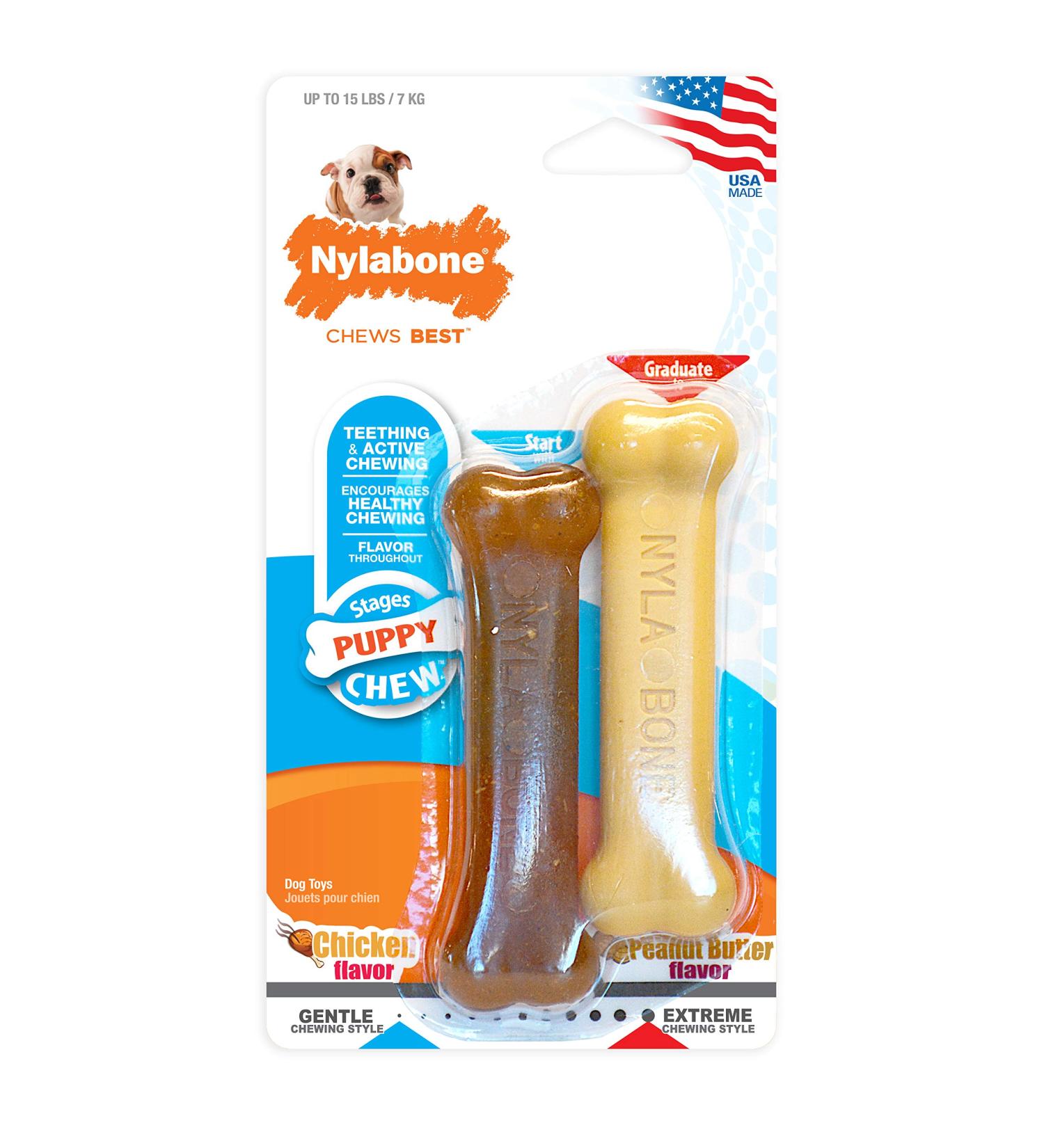 Nylabone Teething Puppy Chew Toys | Puppy-Friendly Materials | Promotes Positive Chewing Habits | X-Small/Petite (2 Count) - Buy Online on SooperMarket.com