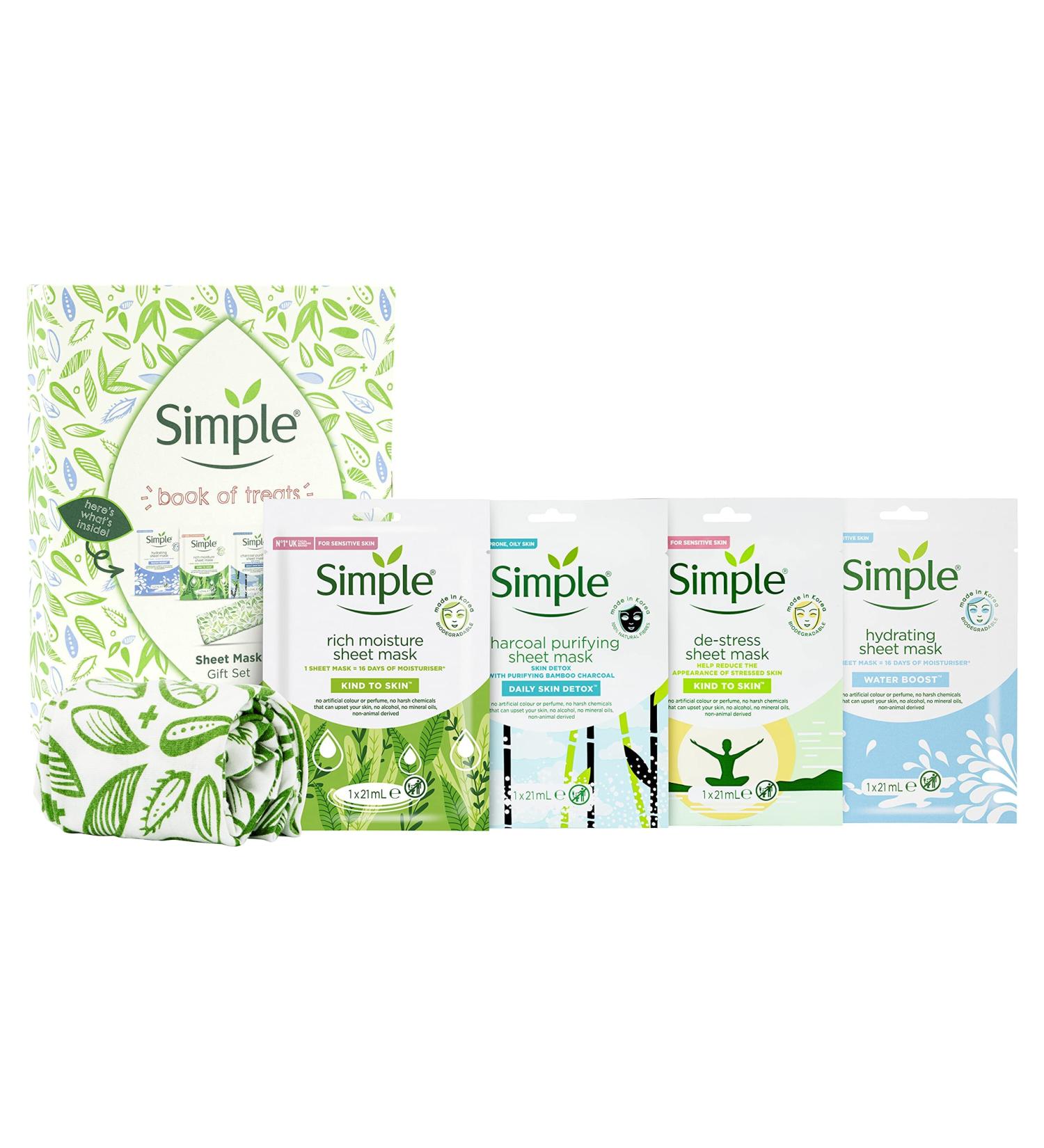 Simple Book of Treats Four Sheet Masks for every skin condition with a stretch head band Gift Set Festive gifts for Women 4 piece - Buy Online on SooperMarket.com