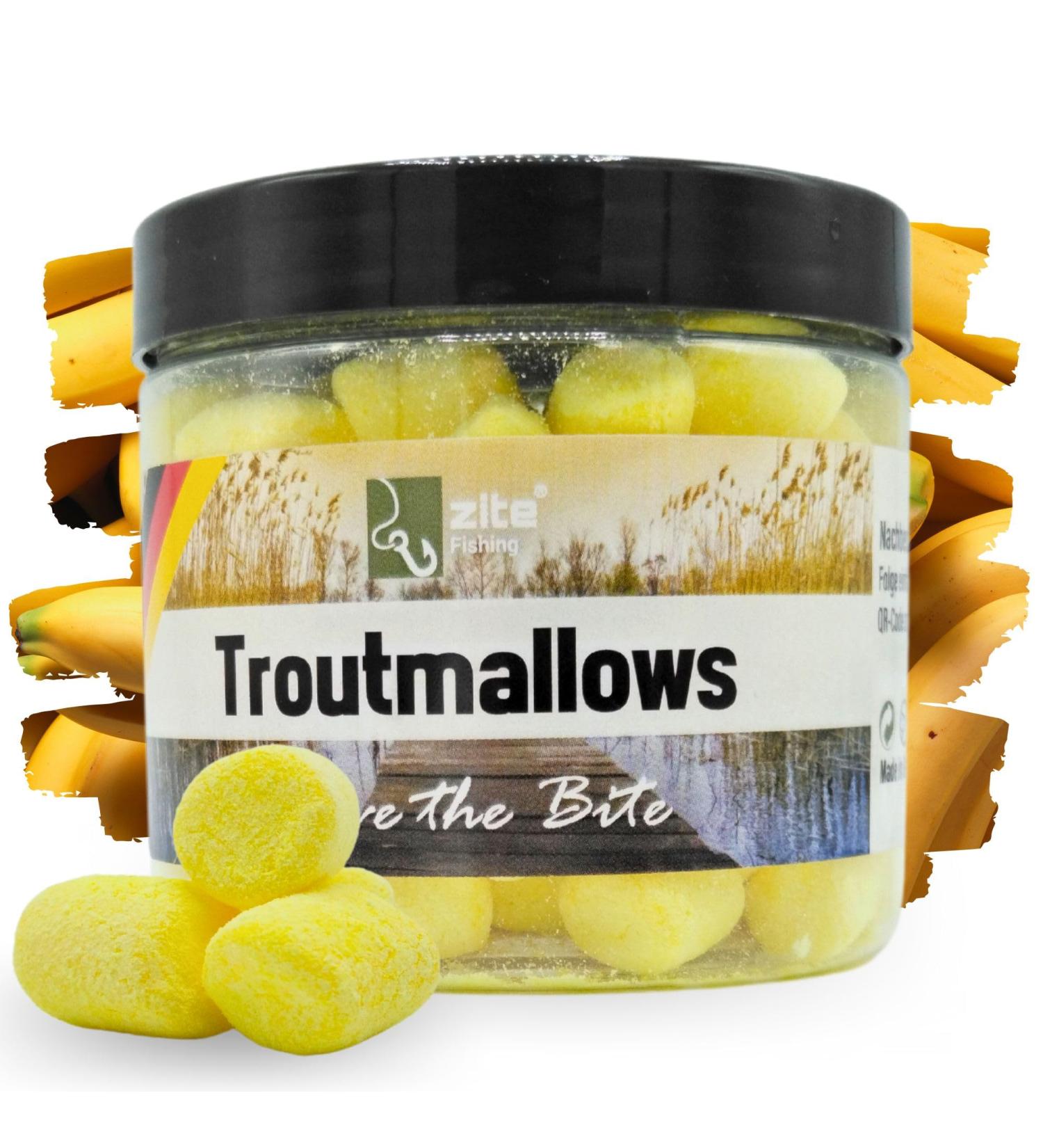 Zite Fishing Troutmallows - Premium 40g Marshmallow Forelle Bait in Banana Yellow - Intense Flavors & Vibrant Colors for Ultimate Fishing Success - Buy Online on SooperMarket.com