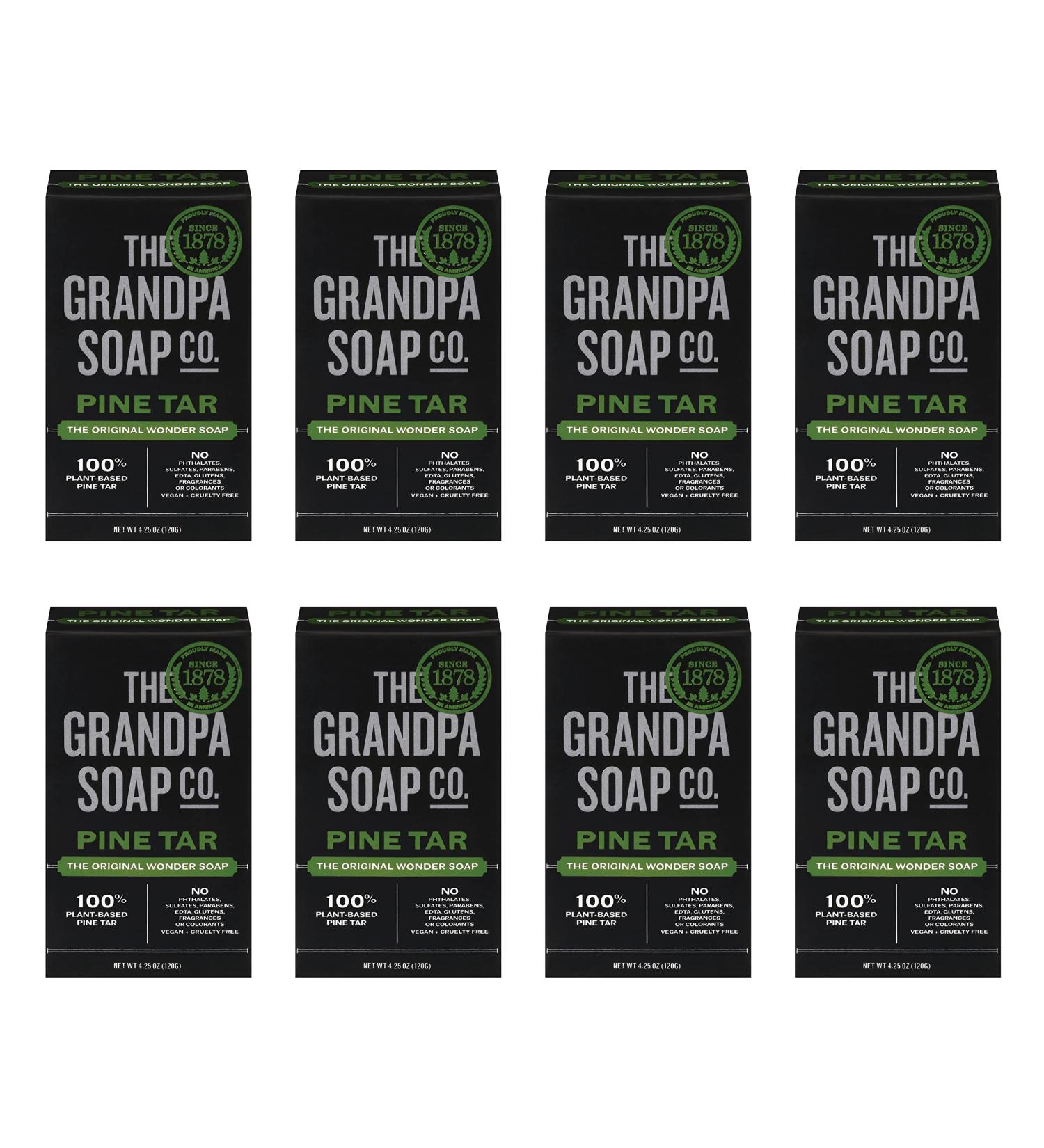 Pine Tar Bar Soap by The Grandpa Soap Company | Original Wonder Soap | 8-Pack 4.25 Oz Bars | Cleanser, Deodorizer & Moisturizer - Buy Online on SooperMarket.com