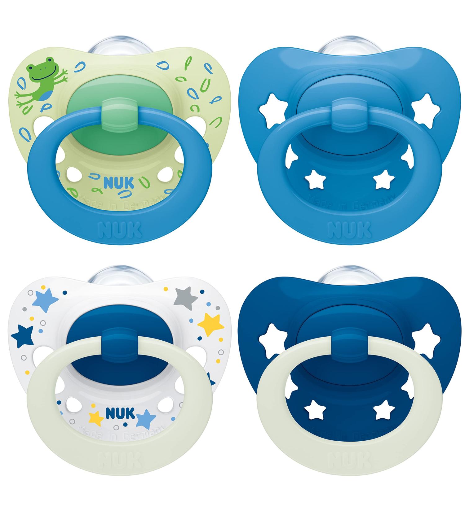 Nuk Signature Day & Night Baby Pacifier Set | BPA-Free Silicone Heart Shape 4 Pieces | Calms 95% of Babies | Glow-in-the-Dark Stars | Ages 18-36 Months - Buy Online on SooperMarket.com