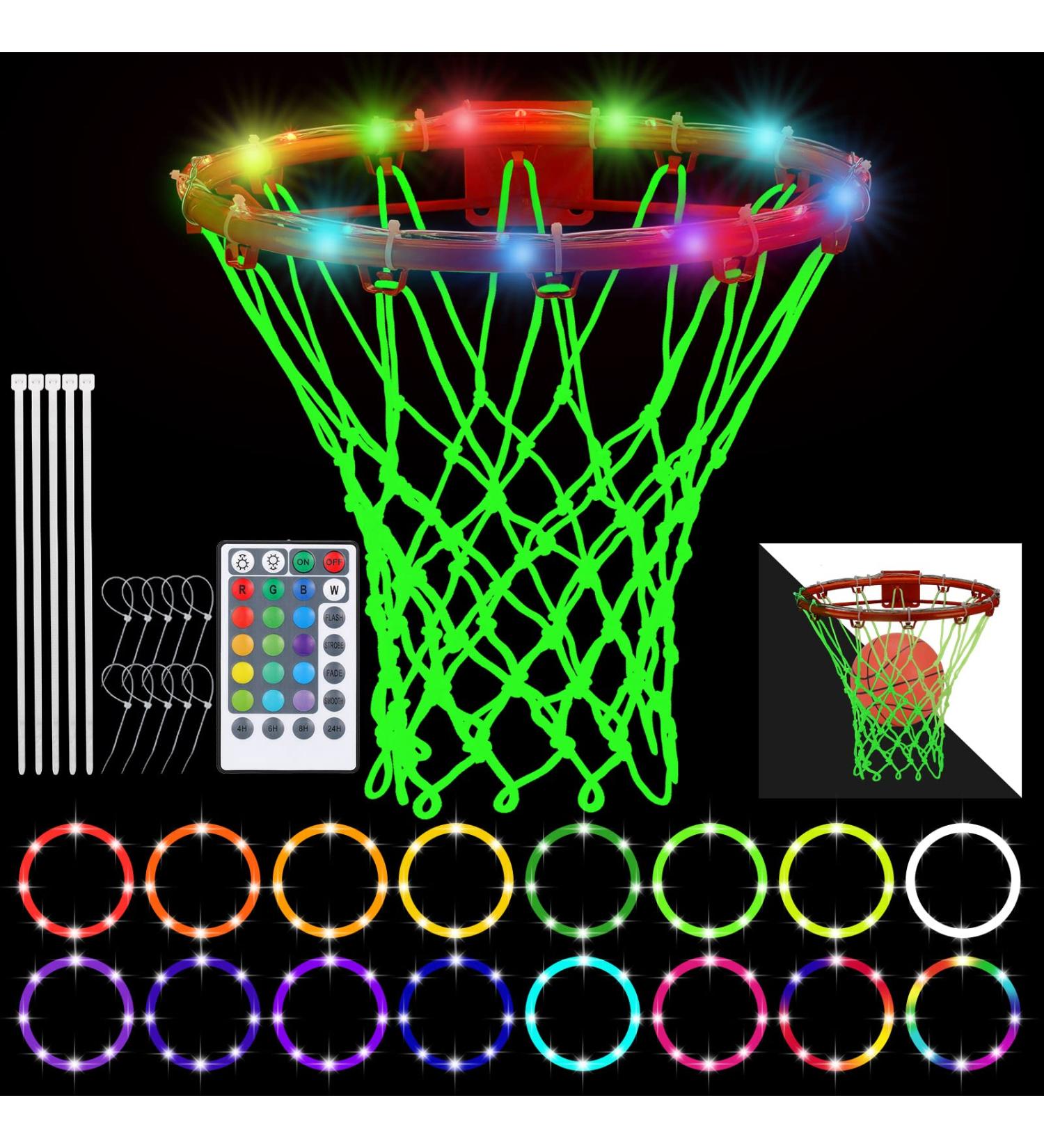 Glow in The Dark Basketball Set for Kids - LED Lights, Nightlight Net, Remote Control - 16 Colors - Outdoor Hoop Accessories - Buy Online on SooperMarket.com