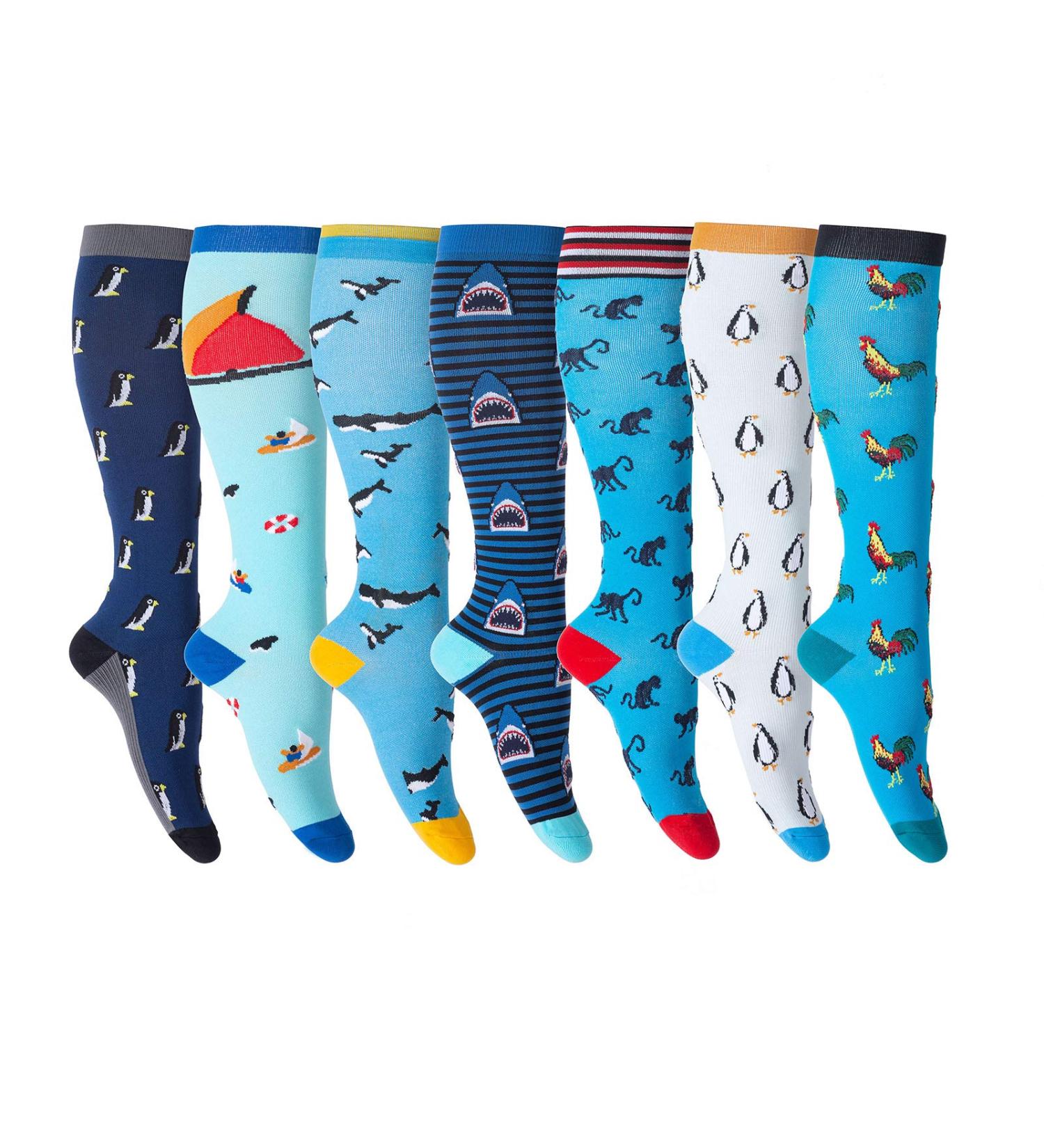 Leostep Compression Stockings for Women & Men - 20-30 mmHg Support Socks (7 Pairs) Ideal for Pregnancy Nurses Travel & Running - L-XL Underwater World - Buy Online on SooperMarket.com