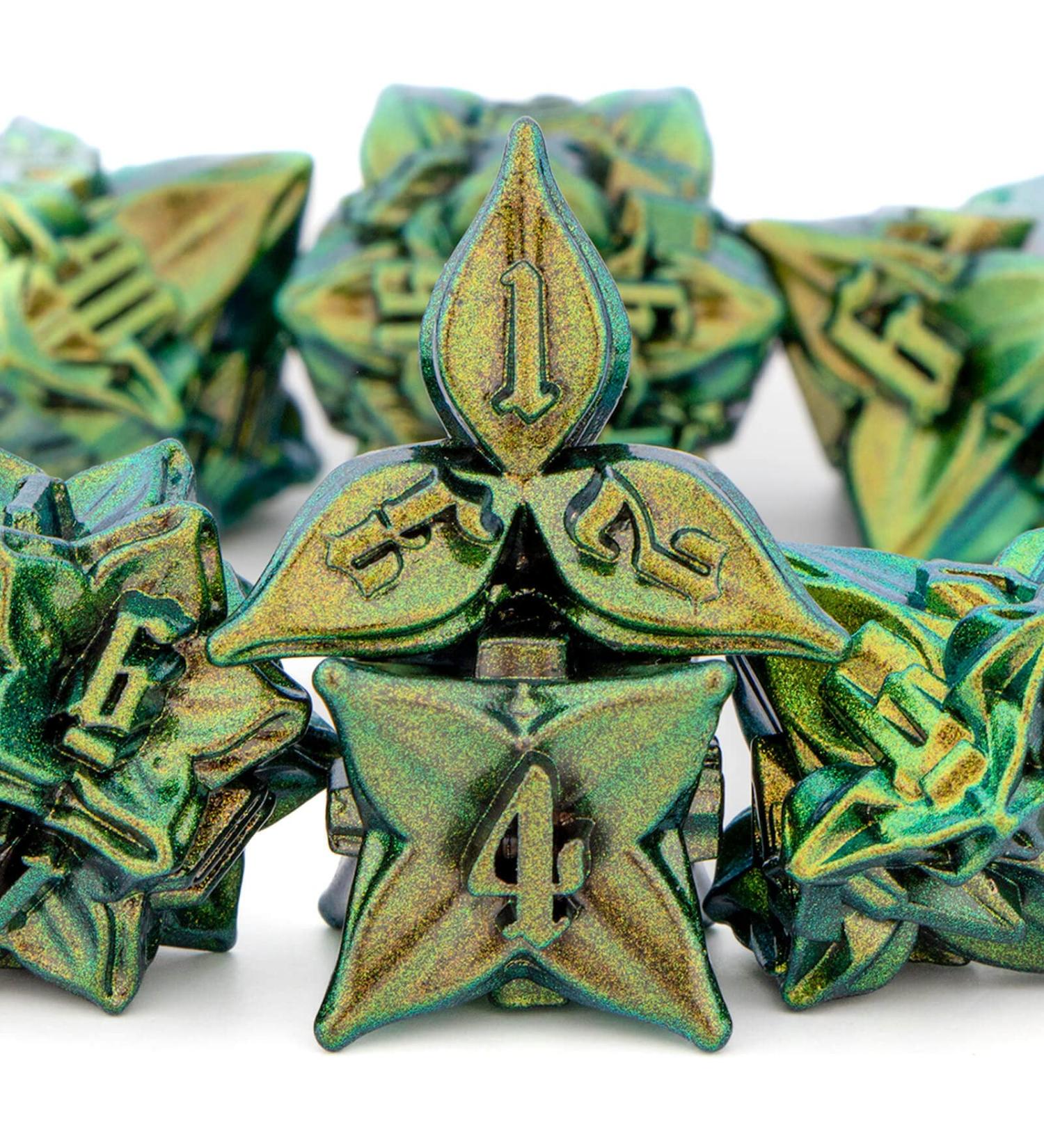 KERWELLSI Metal Dice Set - Unique Leaf Design D&D Dice with Cool Box | Handmade Polyhedral Dice for RPG Games - Buy Online on SooperMarket.com