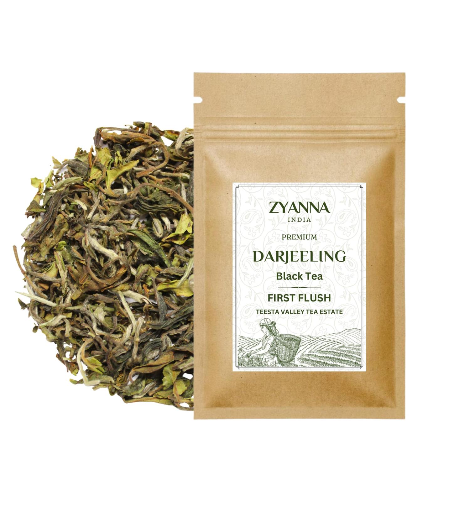 ZYANNA Darjeeling Tea First Flush - 100g Single Estate Whole Leaf Black Tea with Floral Notes | Teesta Valley Tea Estate - Buy Online on SooperMarket.com