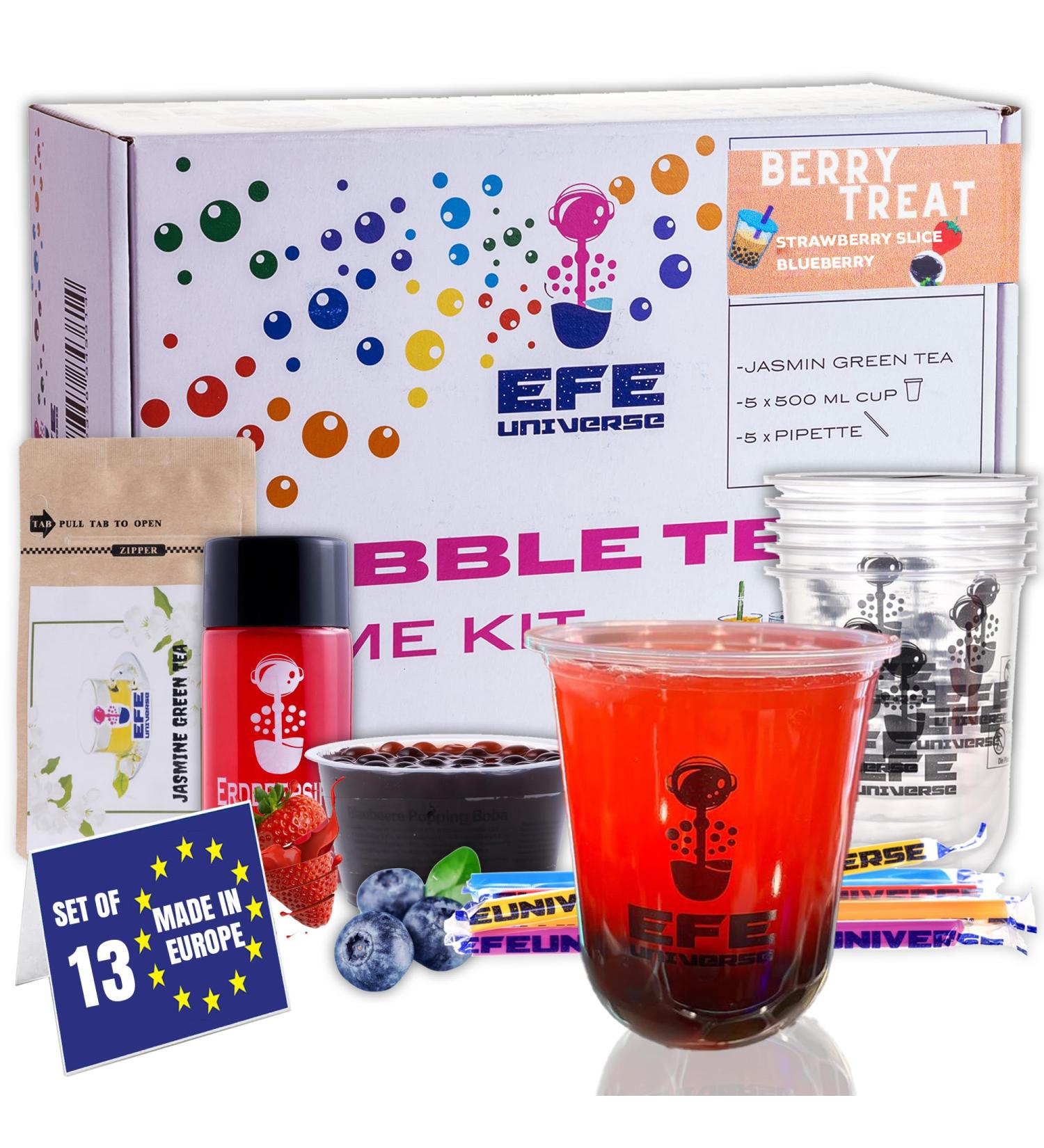 Buy Nordic Schiller Bubble Tea Heimset - 100% Vegetarian & Gluten-Free Boba Set with Blueberry Popping Pearls Strawberry Syrup & Jasmine Green Tea International Shipping Available - Buy Online on SooperMarket.com