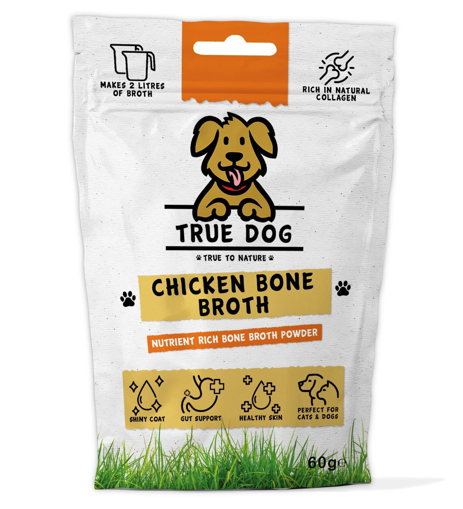 True Dog Chicken Bone Broth Powder 100% Pure Chicken Protein Powder for Cats & Dogs | Joint Digestion & Gut support | Makes 2ltrs | High in Collagen | 20 Servings 60g - Buy Online on SooperMarket.com