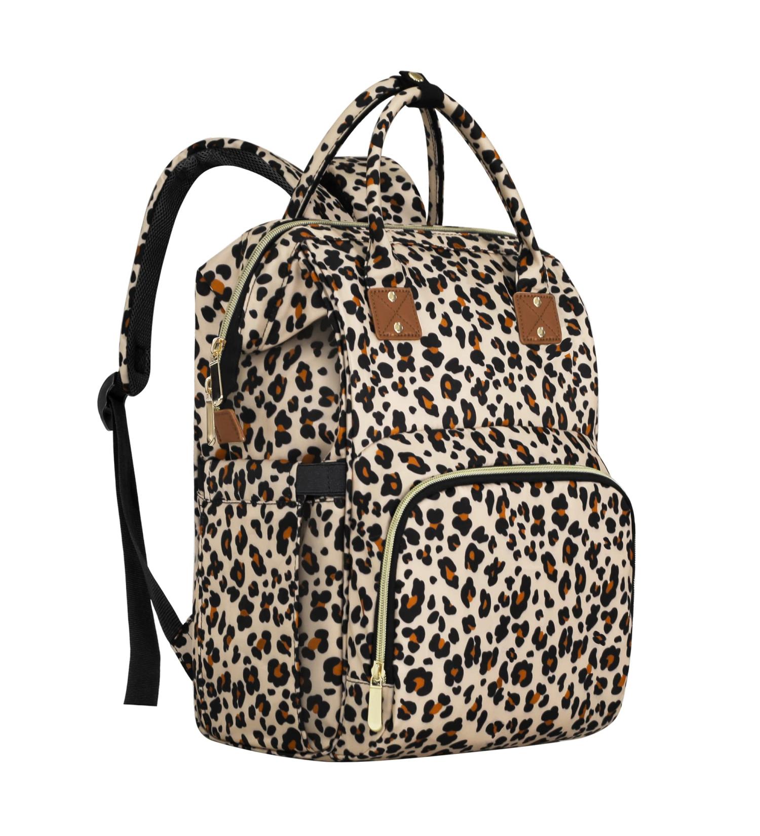 Leopard Print Diaper Bag Backpack | Multifunctional Maternity Bag for Baby Boys & Girls | Large Capacity Travel Nappy Bag - Buy Online on SooperMarket.com