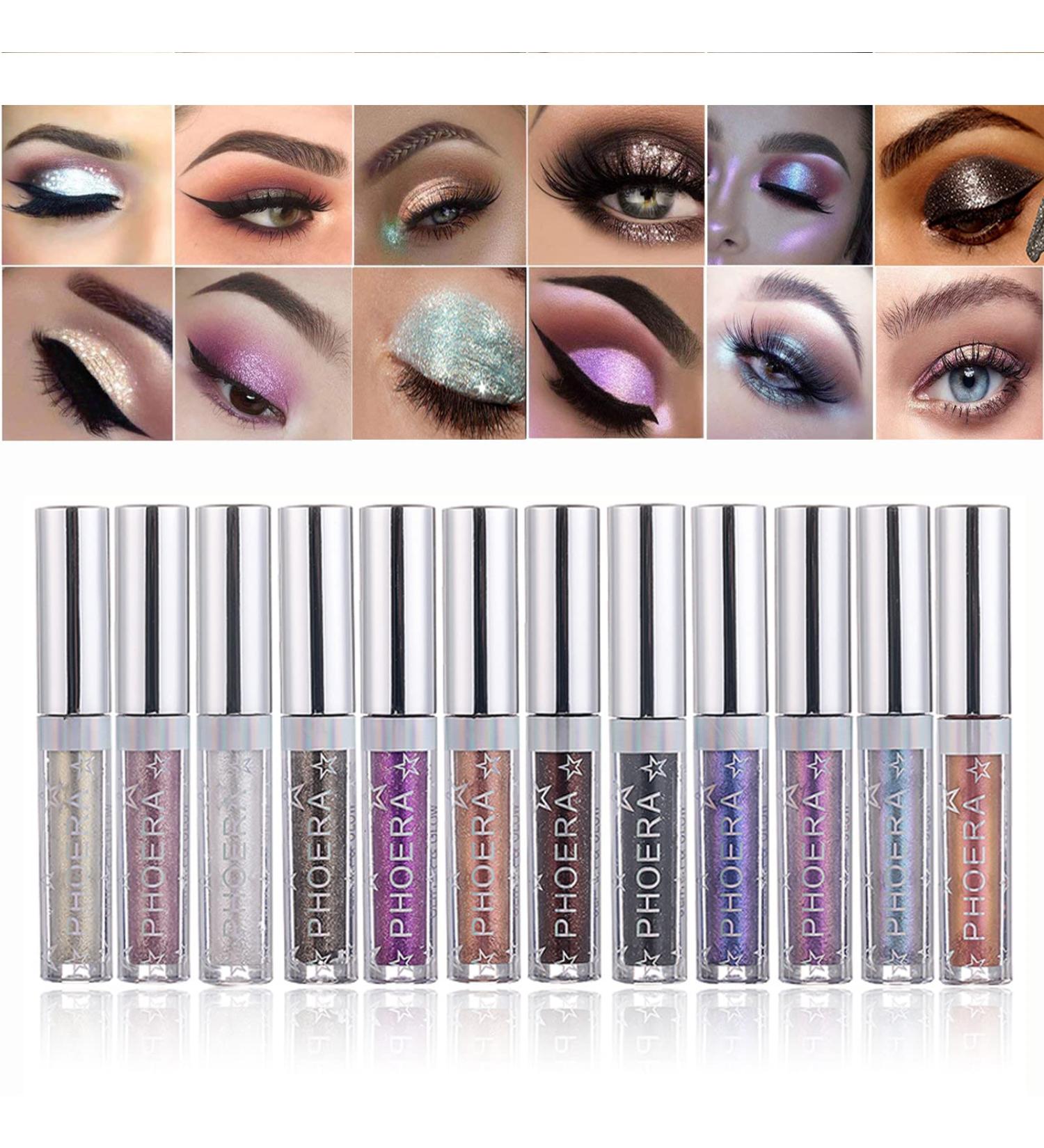 Glitter Eyeshadow Set - 12 Color Liquid Shimmer Metallic Eyeliner Makeup Kit for Long-Lasting Multi-Dimensional Eye Looks - Quick-Drying Formula, Perfect Gift - Buy Online on SooperMarket.com