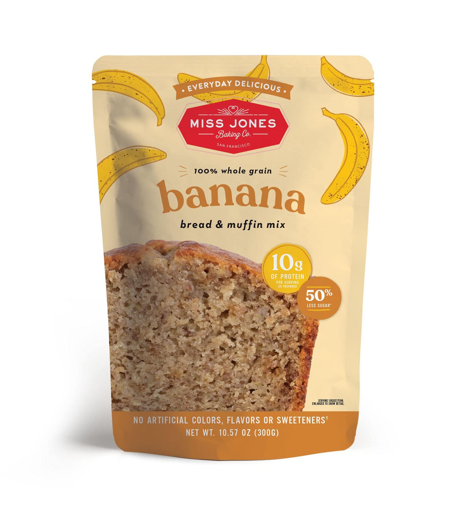Miss Jones Baking Banana Bread & Muffin Mix - Whole Grains, 50% Less Sugar, Real Banana - Naturally Sweetened Desserts (1 Pack) - Buy Online on SooperMarket.com
