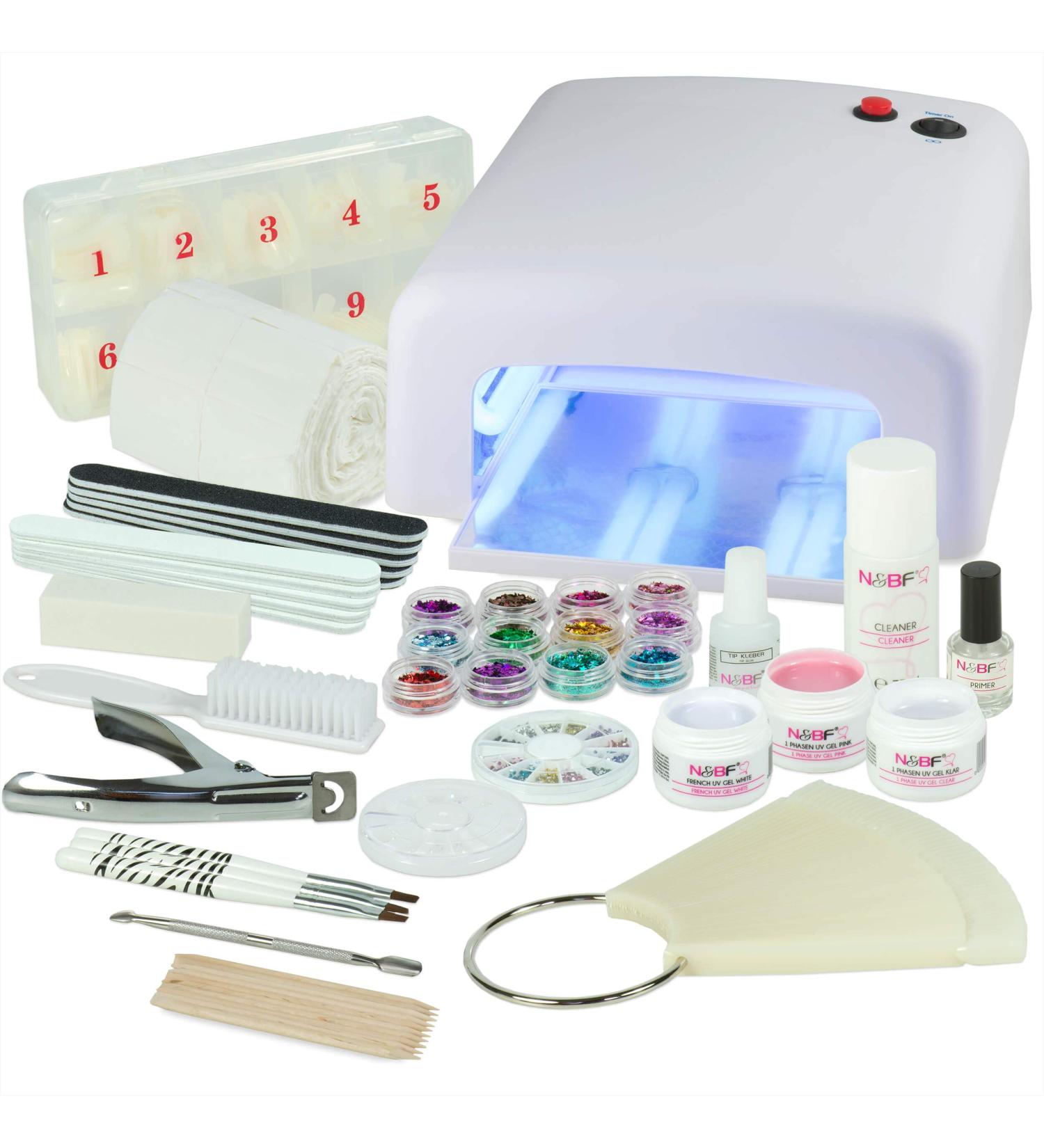 NAILS FACTORY N&BF | UV Gel Nail Studio Starter Set - Complete Nail Art Kit with UV Lamp & Base Gel - Buy Online on SooperMarket.com