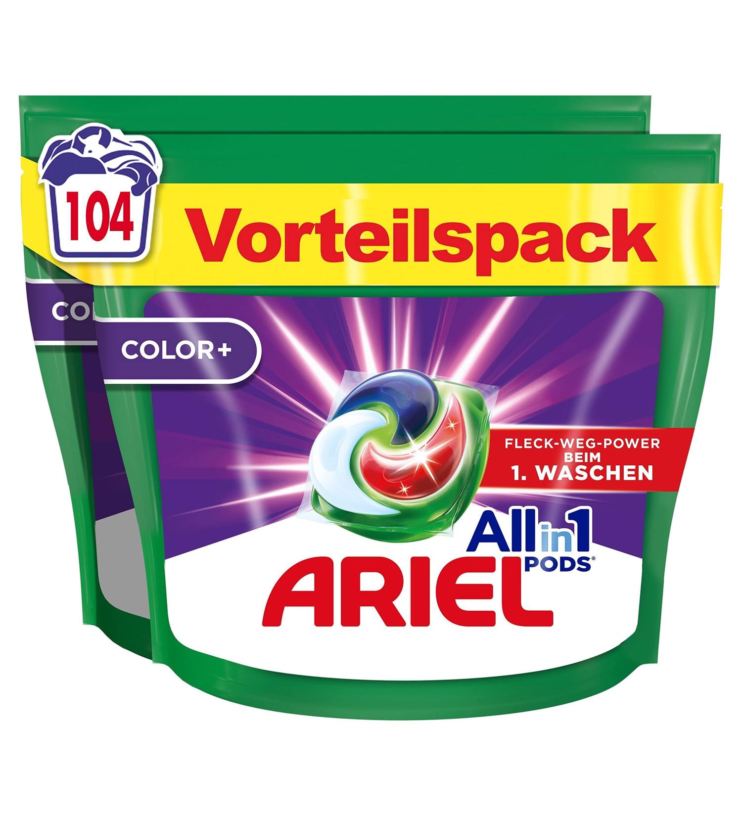 Ariel Detergent Pods All-in-1 - 104 Loads Powerful Stain Removal Color+ | International Shipping Available - Buy Online on SooperMarket.com