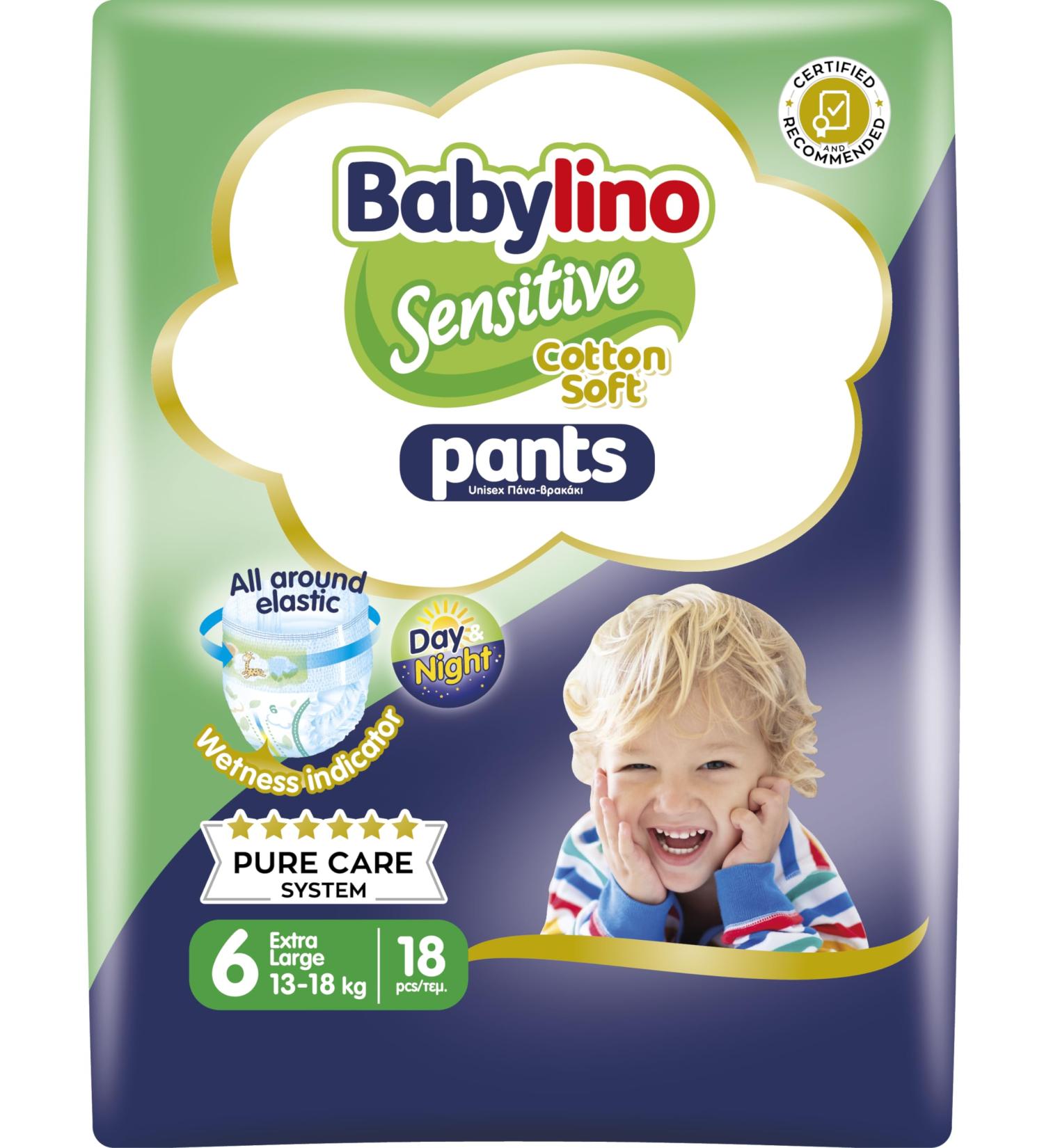 Babylino Sensitive Cotton Soft Diapers Size 6 XL (13-18 kg) - 18 Pieces | Ultra-Soft Hypoallergenic & Eco-Friendly - Buy Online on SooperMarket.com
