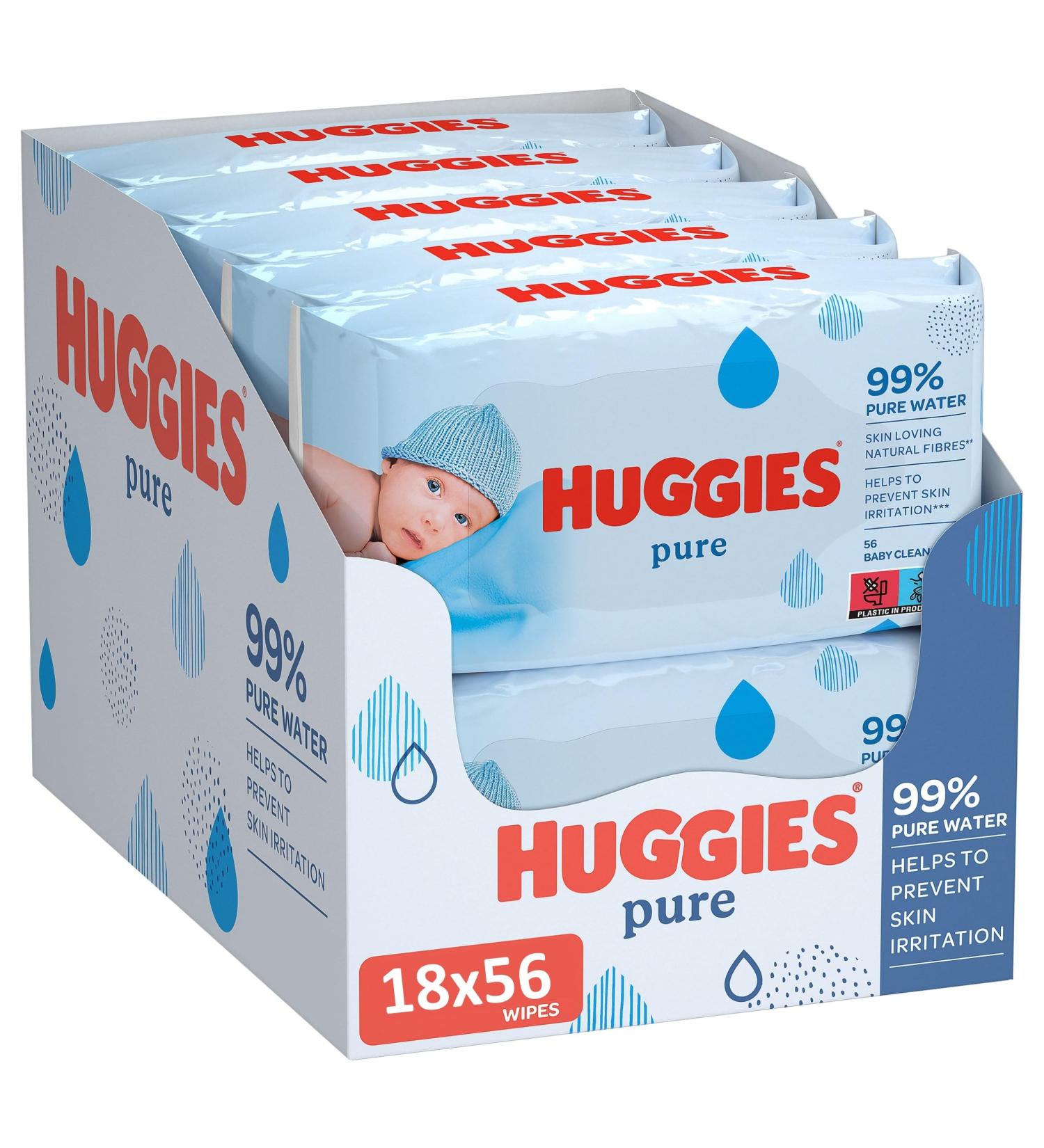 Huggies Pure Baby Cloths - 18 Packs (1008 Towels) | 99% Pure Water Perfume-Free Natural Wet Wipes for Gentle Cleaning & Protection - Buy Online on SooperMarket.com