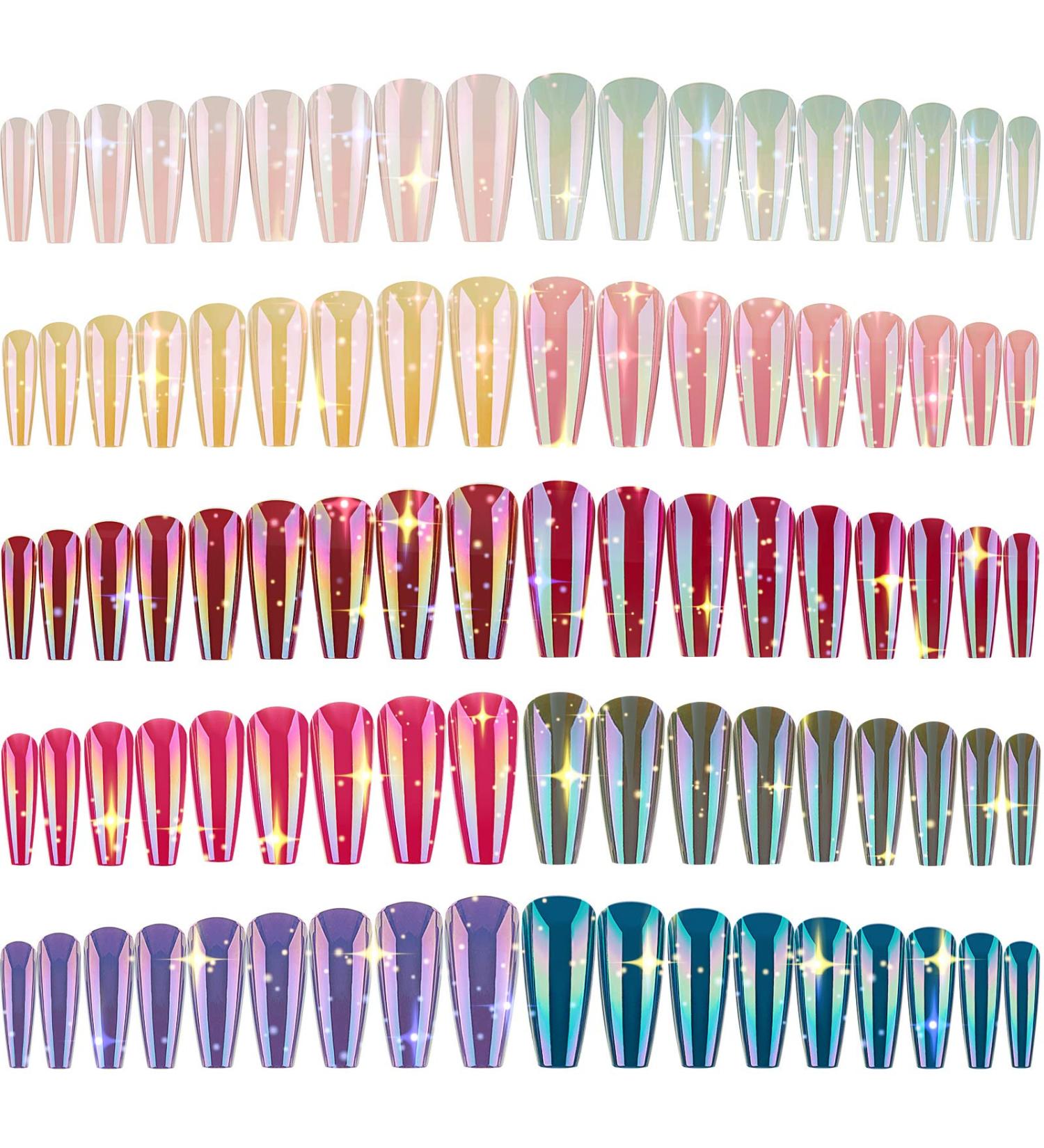 240 Extra Long Aurora Pattern Ballerina Coffin False Nails - Solid Color Full Cover Fake Nails for DIY Nail Salon - Buy Online on SooperMarket.com