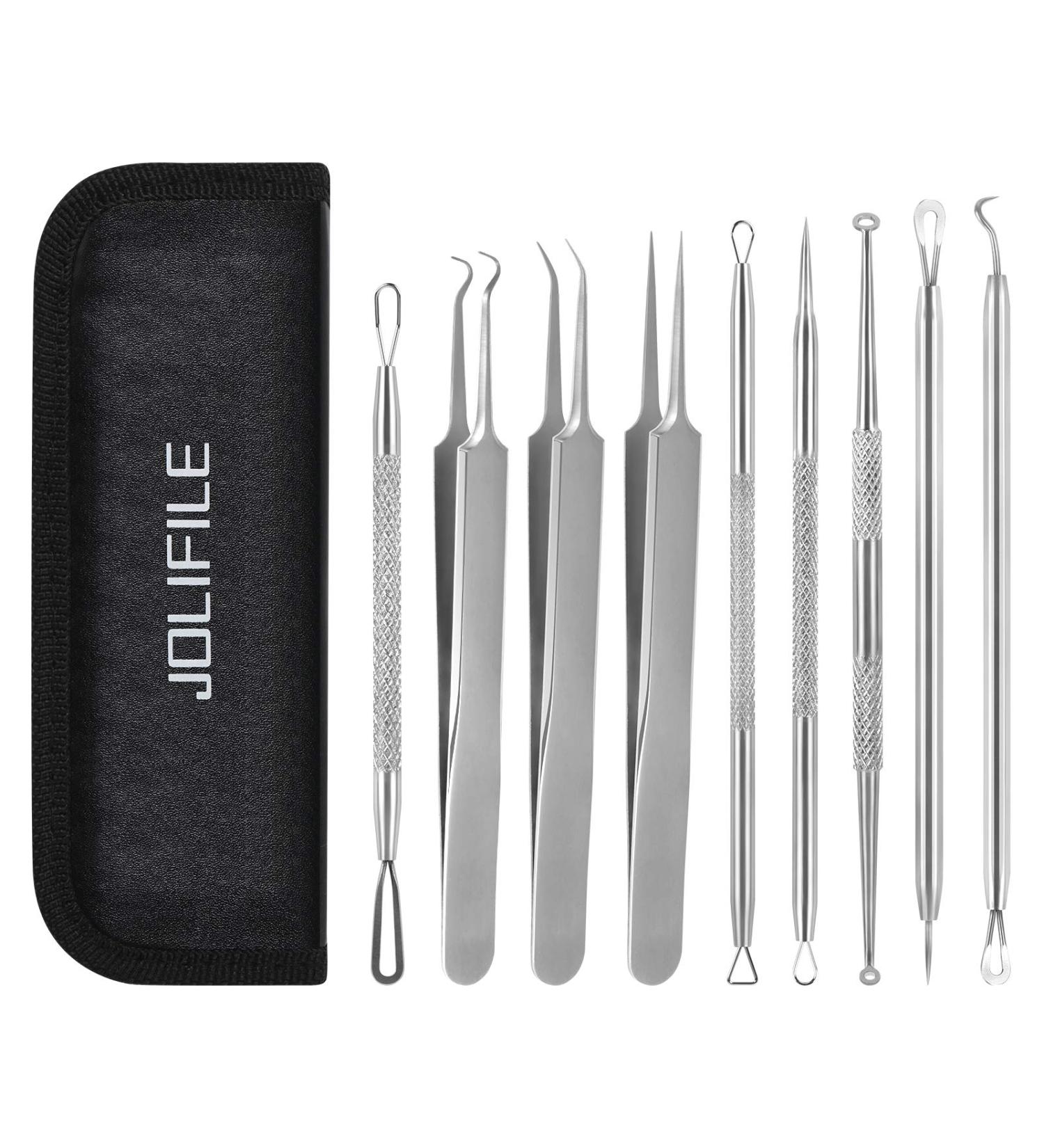 Blackhead Remover Tool JOLIFILE Upgraded 9 Pcs Pimple Popper Tool Kit Extractor Tools with Tweezers Removal Comedone Whitehead Set Large Size-Silver - Buy Online on SooperMarket.com