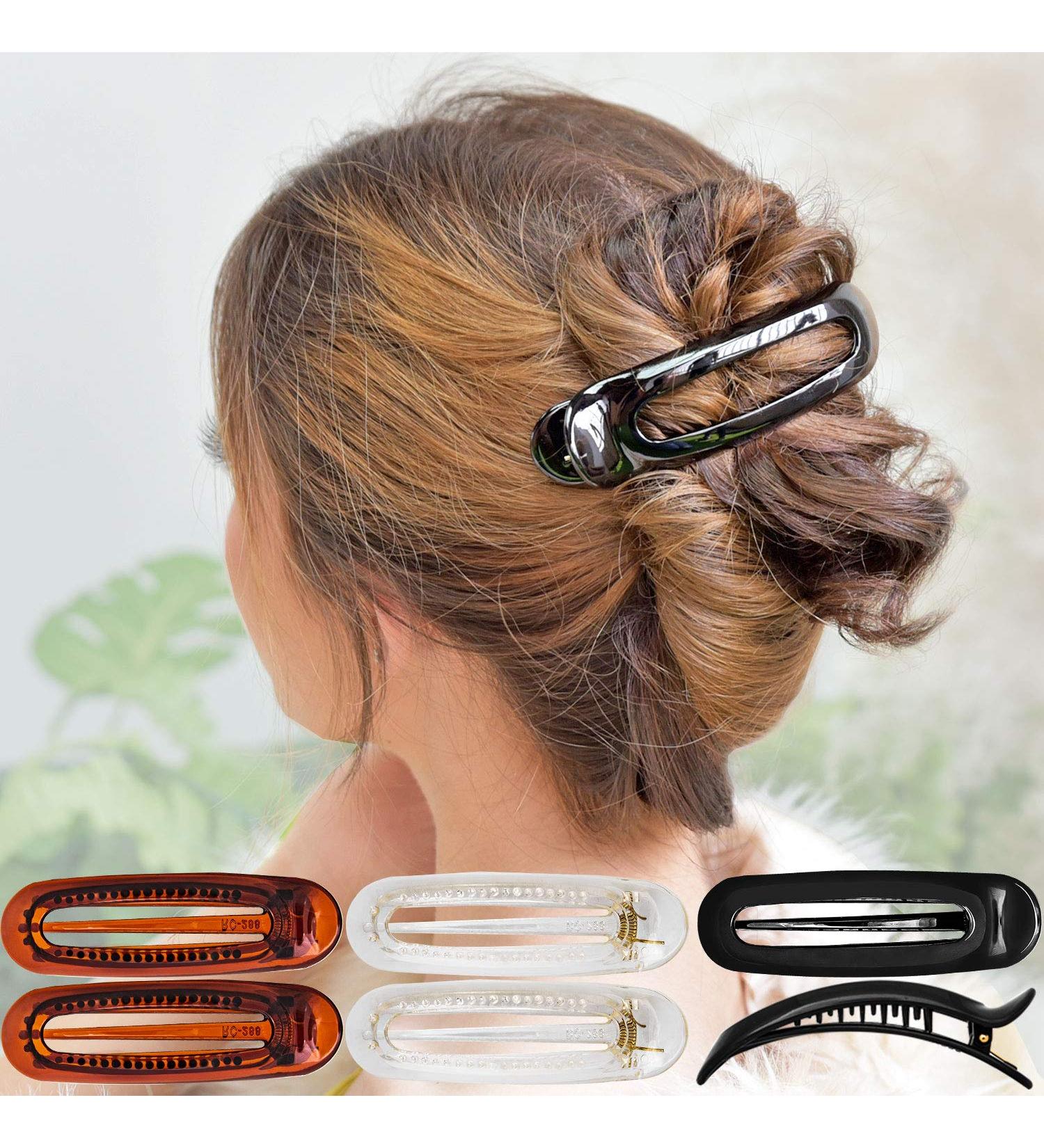RC Roche Ornament 6 Pcs Womens French Barrette Hair Clips - Firm Grip Beauty Accessory in Clear Brown and Black - Pack of 6 - Buy Online on SooperMarket.com