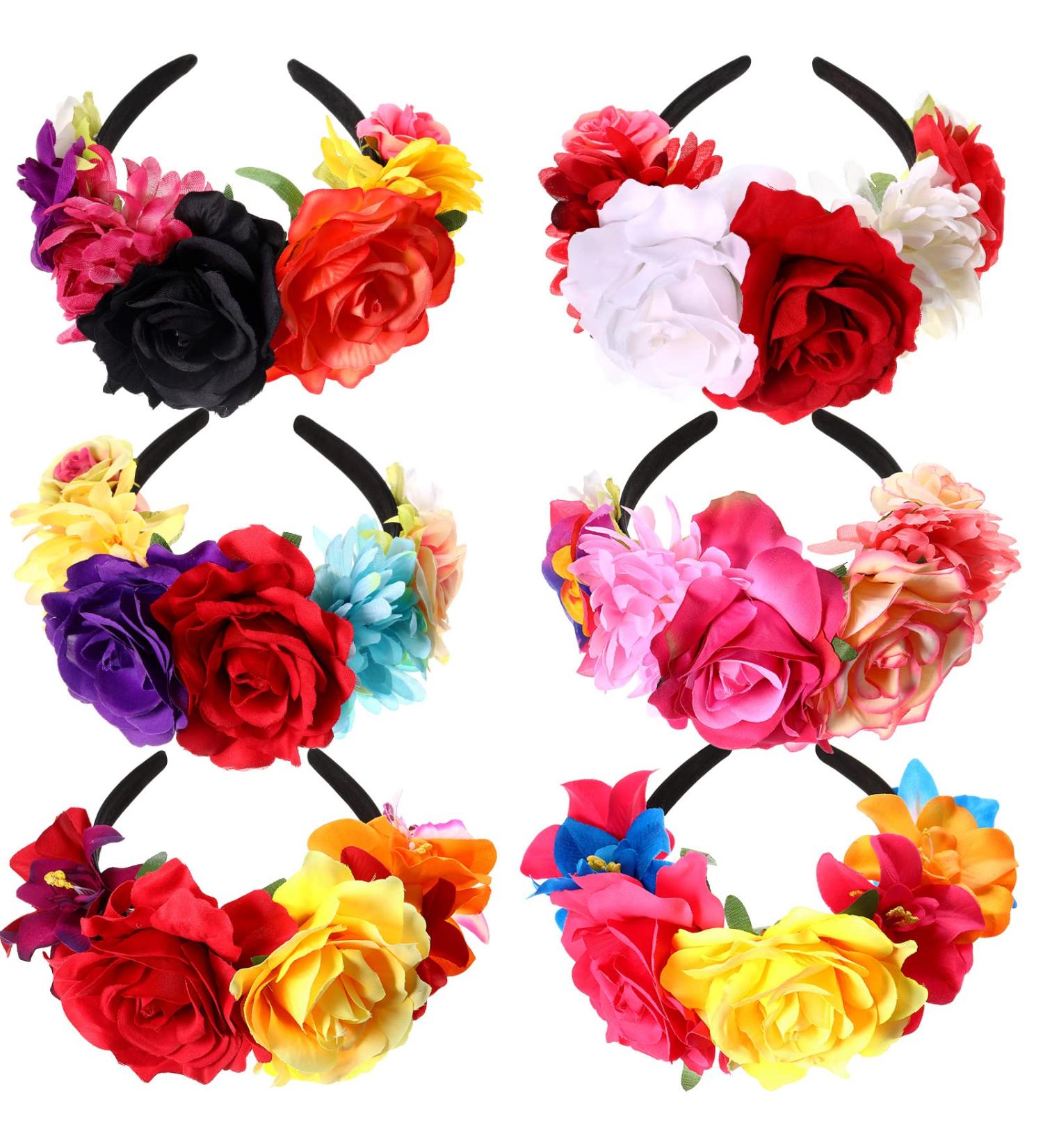 6 Pcs Mexican Rose Flower Crown Headband - Easter Wedding Floral Headbands for Masquerade & Cosplay - Buy Online on SooperMarket.com