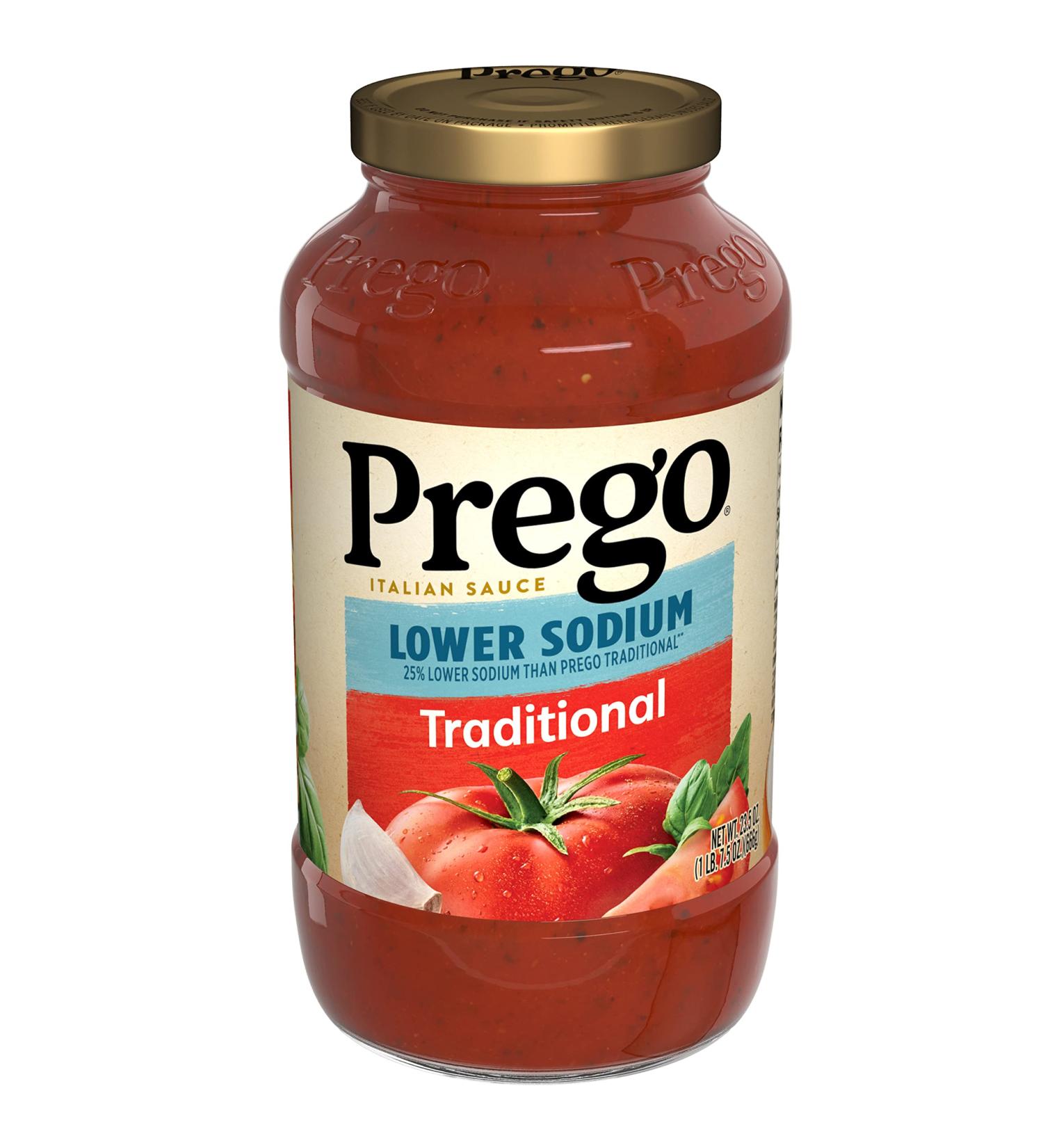 Prego Traditional Lower Sodium Pasta Sauce 23.5 Oz - Authentic Italian Flavor with Less Salt - Buy Online on SooperMarket.com