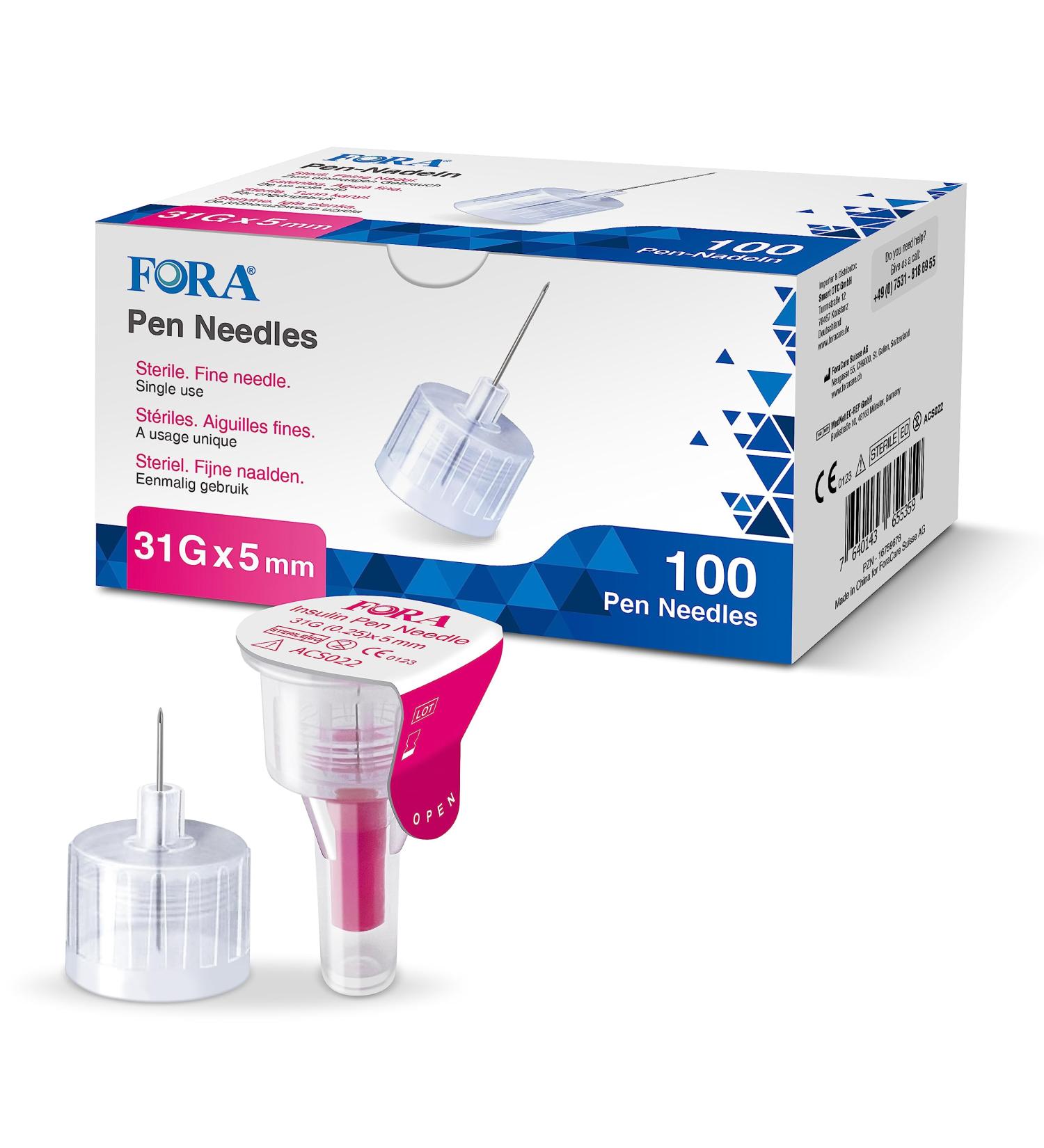FORA Insulin Pen Needles 31G 5mm (100pcs) - Precision Diabetes Care - Fast International Shipping - Buy Online on SooperMarket.com