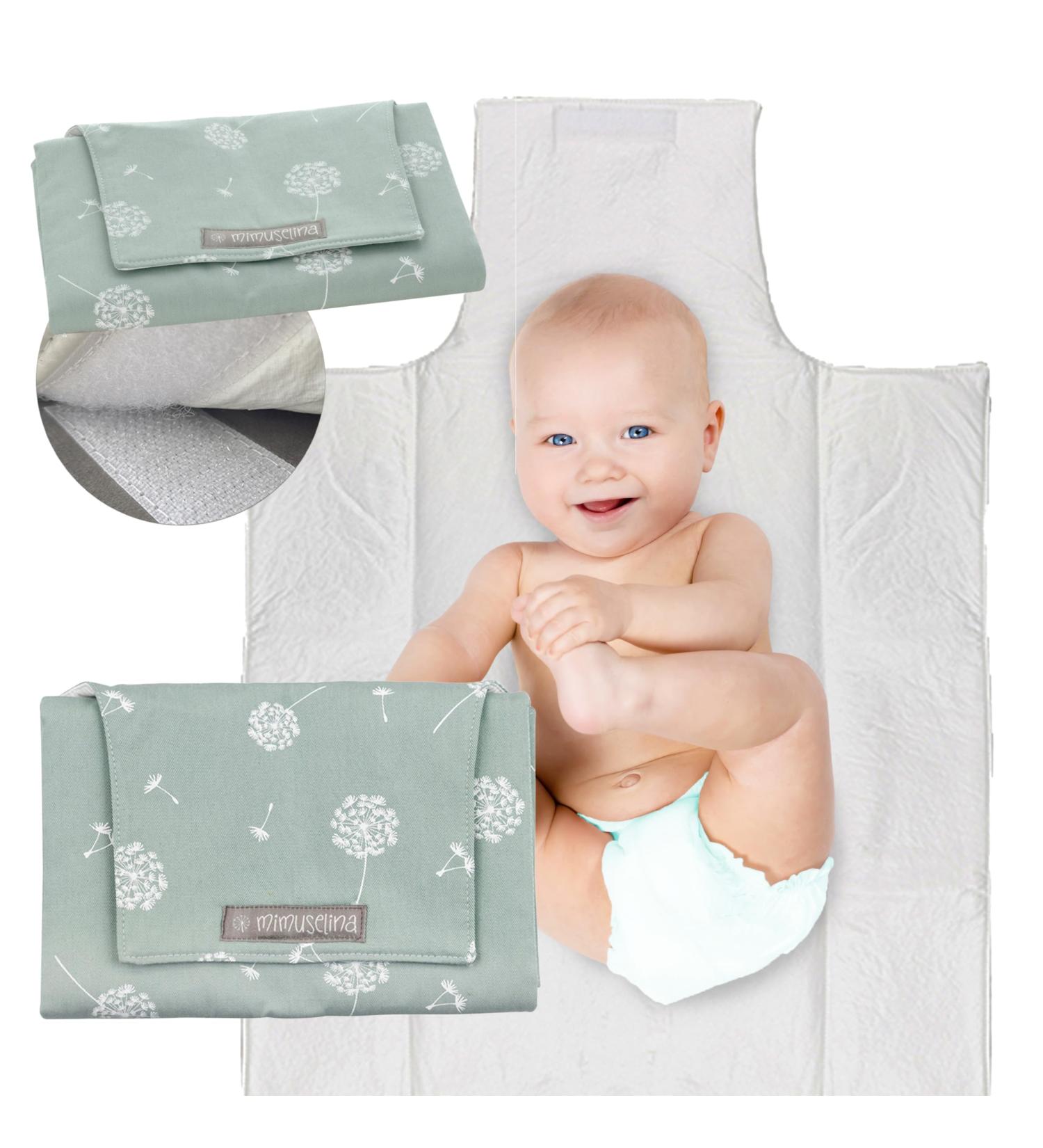 Mimuselina Portable Water-Repellent Diaper Wrap Pad - Foldable & Washable Changing Pad in Mint Dandelion - Buy Online on SooperMarket.com