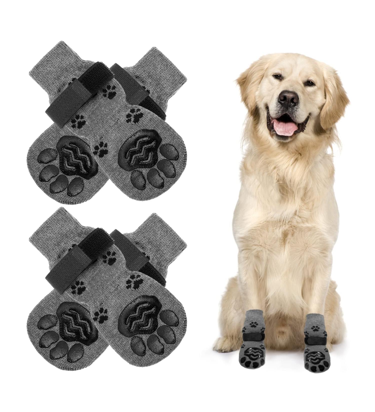 NeuWook Dog Socks 4 Pcs Rubber Anti-Slip Breathable Dog Paw Protector with Strap Puppy Dog Cat Socks Outdoor Indoor for Small Medium Large Dogs(S) S Grey - Buy Online on SooperMarket.com