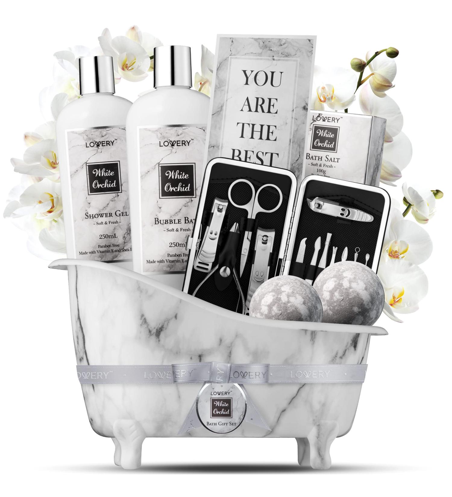 Spa Gifts for Women | White Orchid Bath & Body Gift Set | Self Care Spa Kit with Nail Kit Bath Bombs & More | Perfect Gifts for Mom Girlfriend & Special Occasions - Buy Online on SooperMarket.com