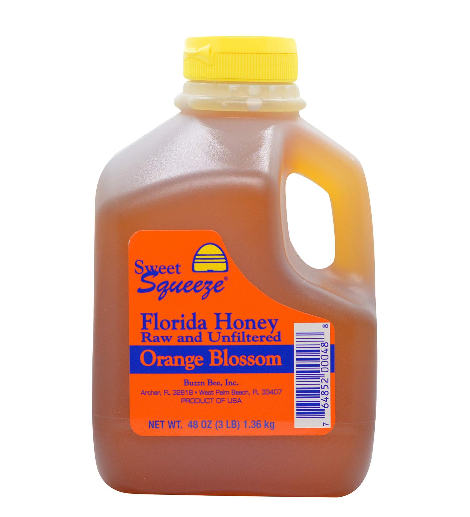 Sweet Squeeze Raw Honey - Unfiltered & Unpasteurized Orange Blossom Honey - From Florida's Beekeepers, 3lb Orange Blossom 3 Pound (Pack of 1)