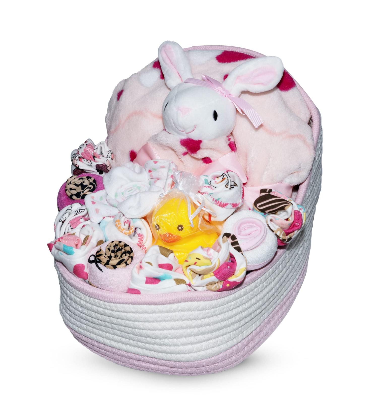 Bassinet New Baby Girl Gift Set  Baby Layette Set with 17-Piece Unique New Baby Essentials for Expecting Moms and New Parents  Pink - Nikkis Gift Baskets - Buy Online on SooperMarket.com