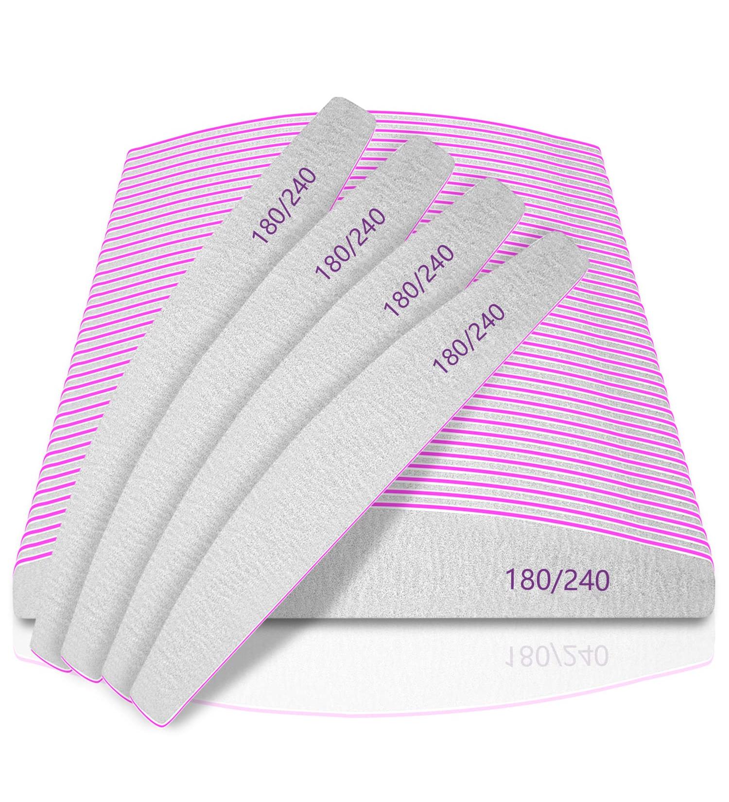 50Pcs Professional Nail Files 180/240 Grit for Acrylic, Gel, Thick Nails - Washable & Reusable Double-sided Emery Board for Natural Nails - Buy Online on SooperMarket.com