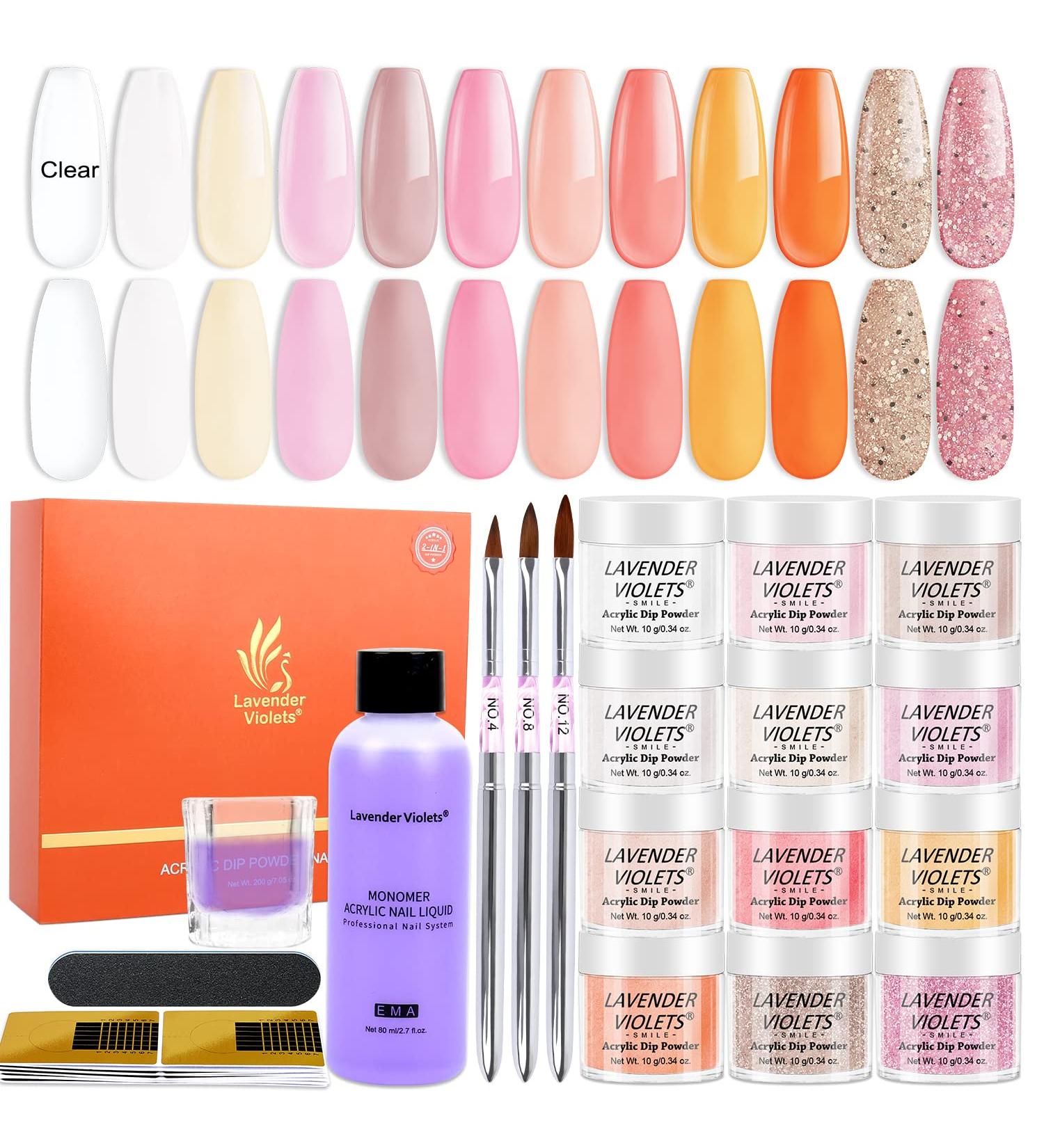Lavender Violets 12-Colours Acrylic Powder Nail Kit with DIY Art Tools - N963A Sunset Rose Gold - Buy Online on SooperMarket.com